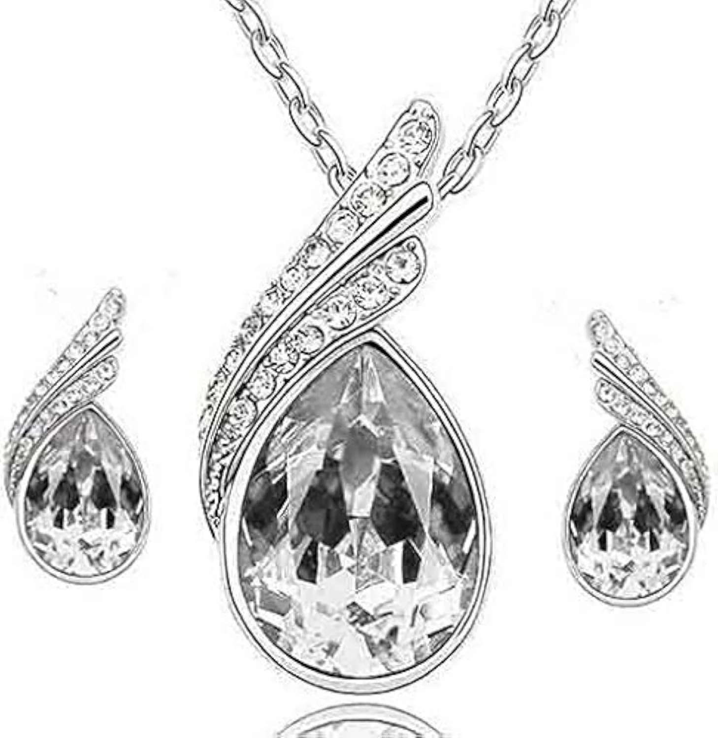 ست جواهرات مد روز شامل گردنبند کریستالی و گوشواره - سفید