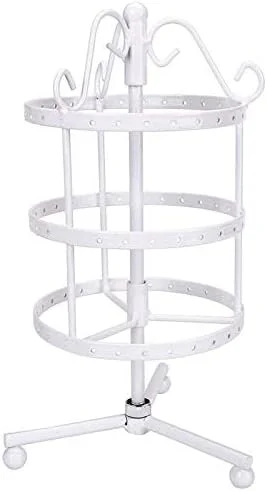 استند جواهرات چرخشی 72 سوراخه برای گوشواره، دستبند و گردنبند، نگهدارنده فلزی