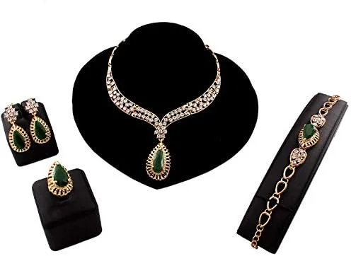 ست 4 تکه جواهرات الماس لوکس اروپایی و آمریکایی شامل گردنبند، دستبند، گوشواره و انگشتر