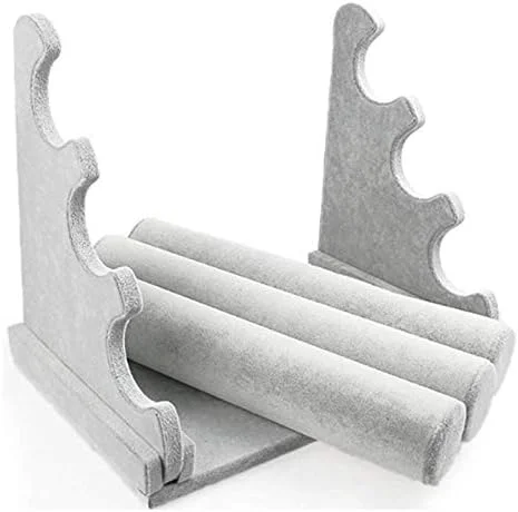 استند نمایش جواهرات سه ردیفه، مناسب برای دستبند، ساعت، النگو، گردنبند، رنگ خاکستری (مخمل یخی سه طبقه)