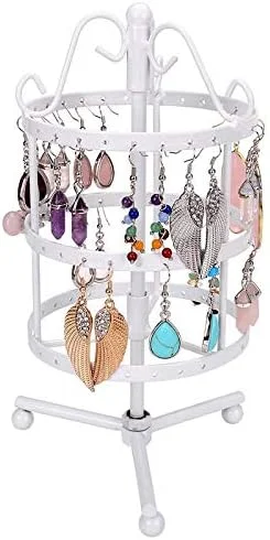 استند جواهرات چرخشی 72 سوراخه برای گوشواره، دستبند و گردنبند، نگهدارنده فلزی