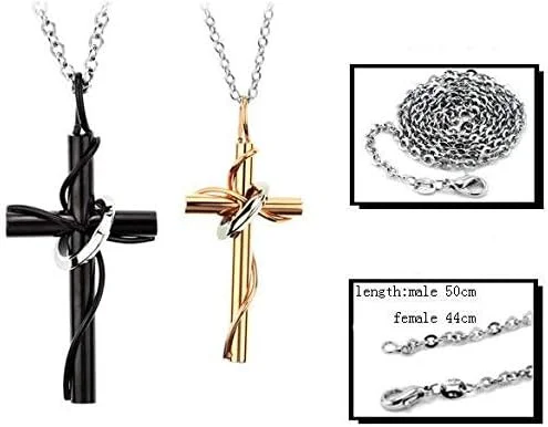 ست گردنبند آویز صلیب مشکی و طلایی تیتانیومی برای زوج های عاشق - مدل cn5