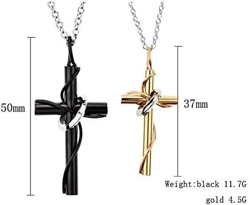 ست گردنبند آویز صلیب مشکی و طلایی تیتانیومی برای زوج های عاشق - مدل cn5