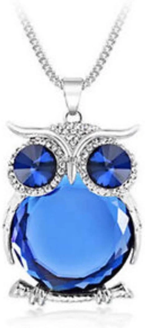 گردنبند زنجیر بلند با آویز جغد کریستال آبی