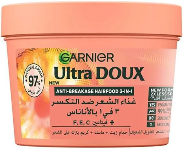 ماسک موی سه کاره آناناس Garnier Ultra Doux Hair Food ضد شکنندگی برای موهای بلند و شکننده