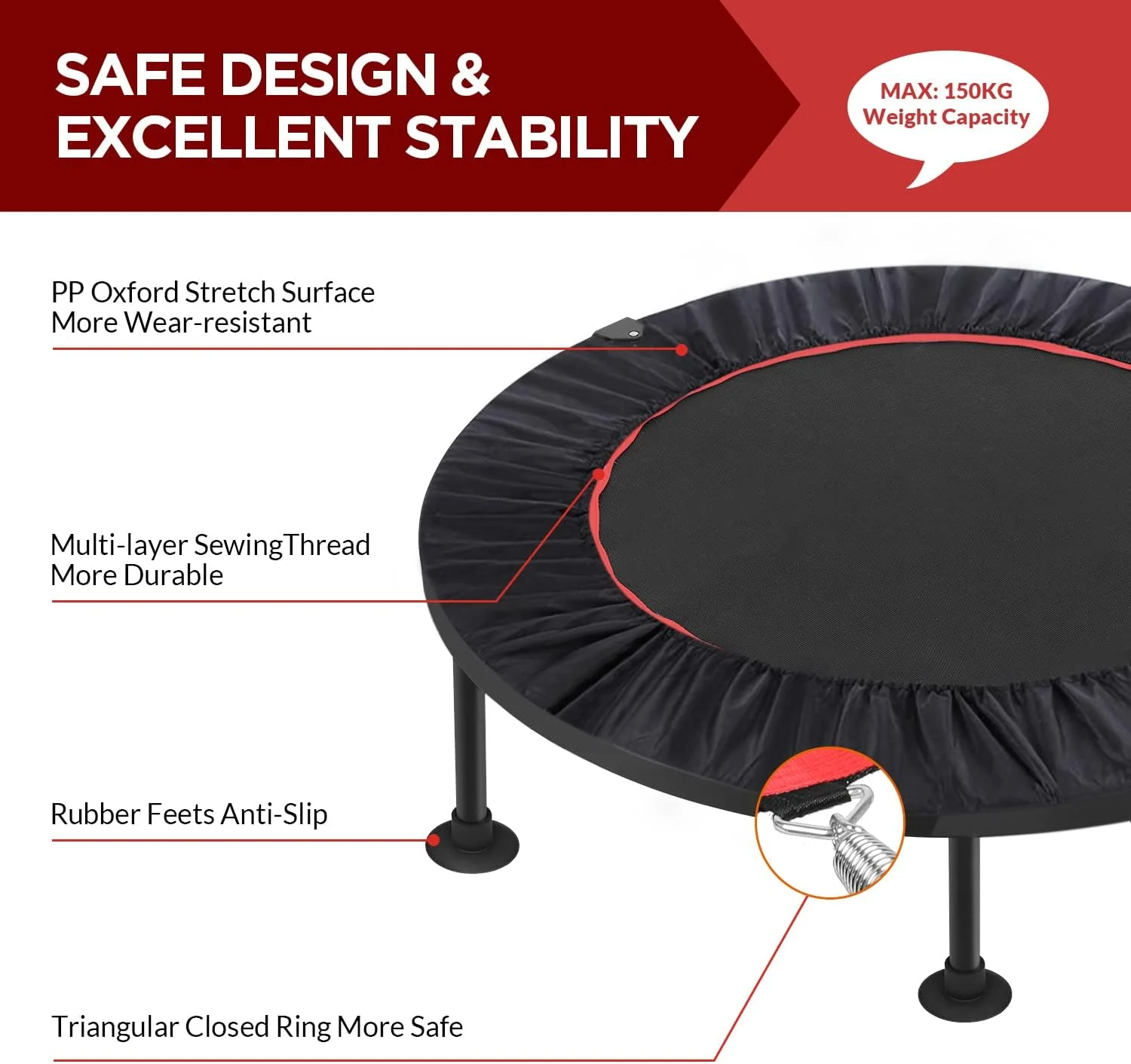 ترامپولین کوچک COOLBABY با تحمل وزن 150 کیلوگرم، ترامپولین ورزشی کوچک سرپوشیده برای بزرگسالان، مناسب برای تمرینات ورزشی با پرش بی صدا و ایمن، [قطر 100 سانتی متر]