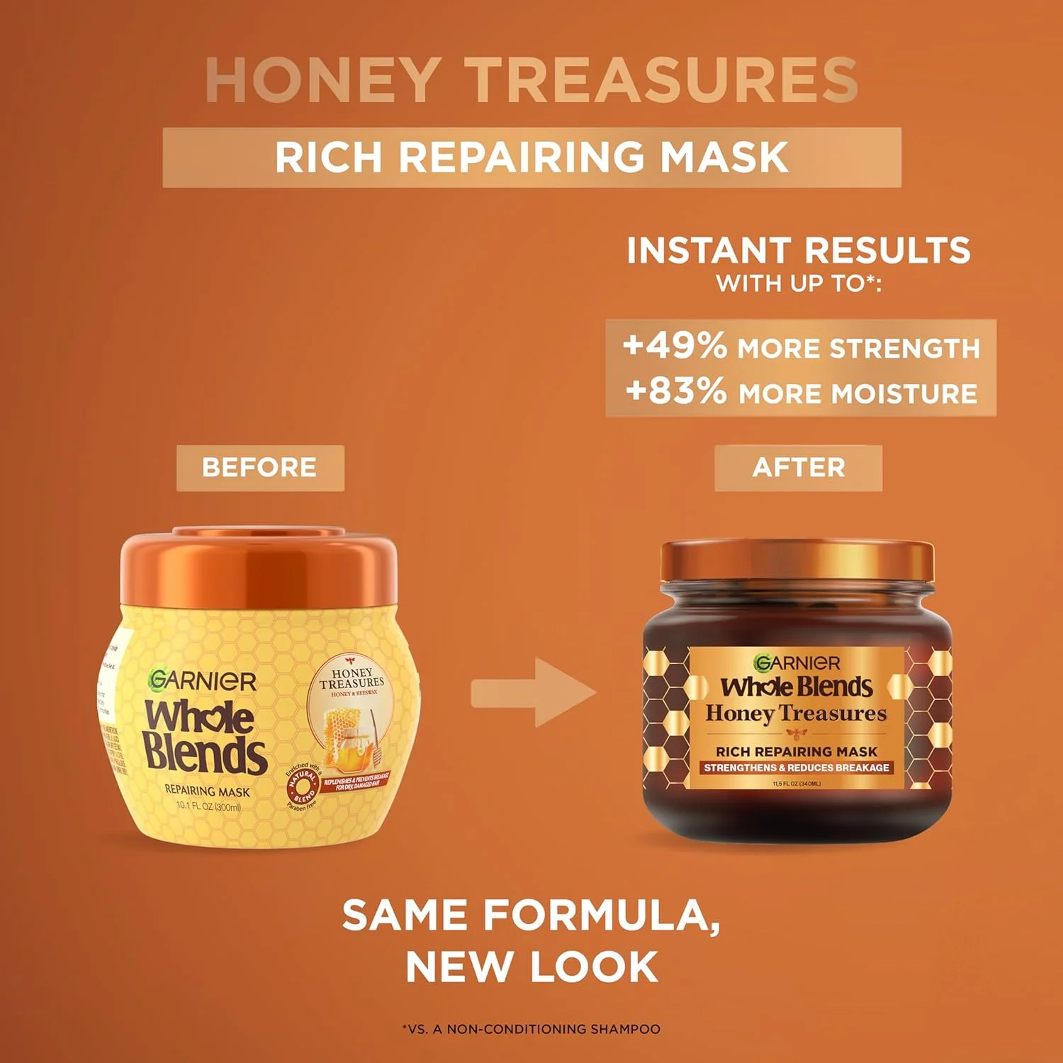 ماسک ترمیم کننده مو گارنیر Whole Blends مدل Honey Treasures، مناسب موهای خشک و آسیب دیده، 300 میلی لیتر، 2 عدد (بسته بندی ممکن است متفاوت باشد)