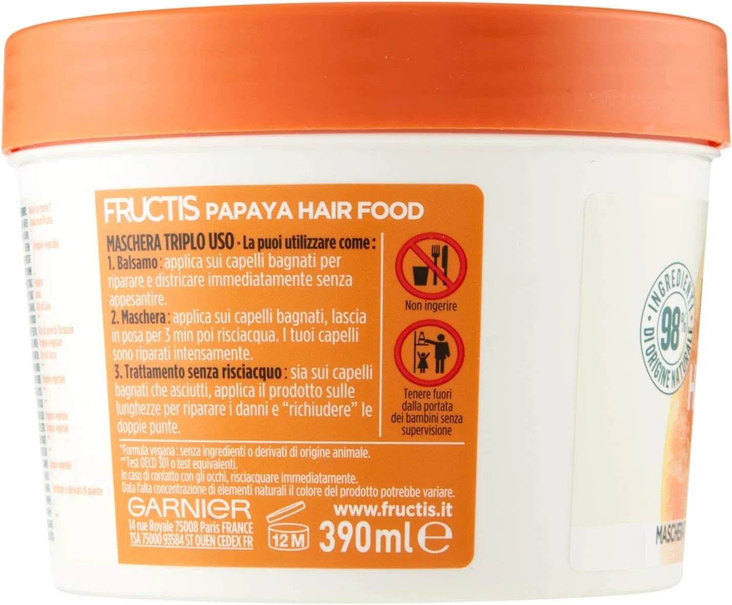 ماسک موی ترمیم کننده پاپایا گارنیه FRUCTIS Hair Food، مراقبت از پوست، حجم 390 میلی لیتر ماسک موی ترمیم کننده پاپایا گارنیه FRUCTIS Hair Food، مراقبت از پوست، حجم 390 میلی لیتر