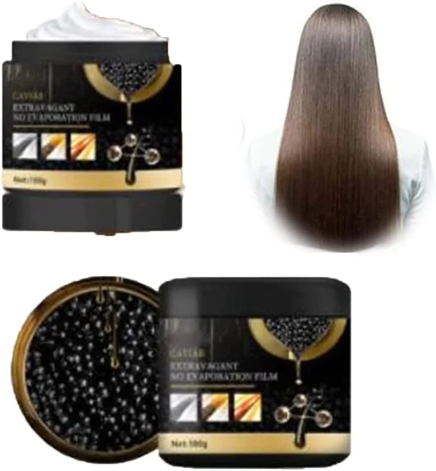 ماسک مو با عصاره خاویار و پروتئین کراتین - ماسک بازسازی کننده کراتین مو - درخشان کننده و مراقبت از مو - مناسب موهای خشک و آسیب دیده - 2 عدد