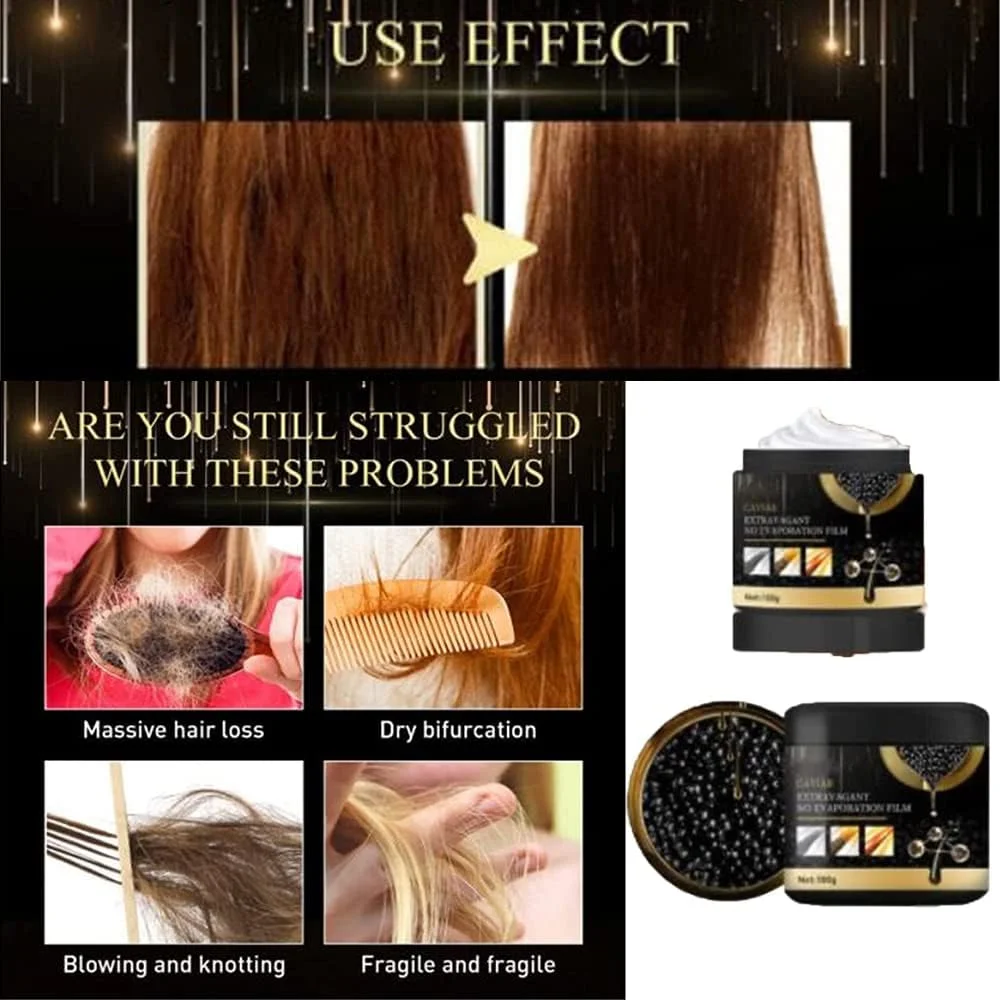 ماسک مو با عصاره خاویار و پروتئین کراتین - ماسک بازسازی کننده کراتین مو - درخشان کننده و مراقبت از مو - مناسب موهای خشک و آسیب دیده - 2 عدد