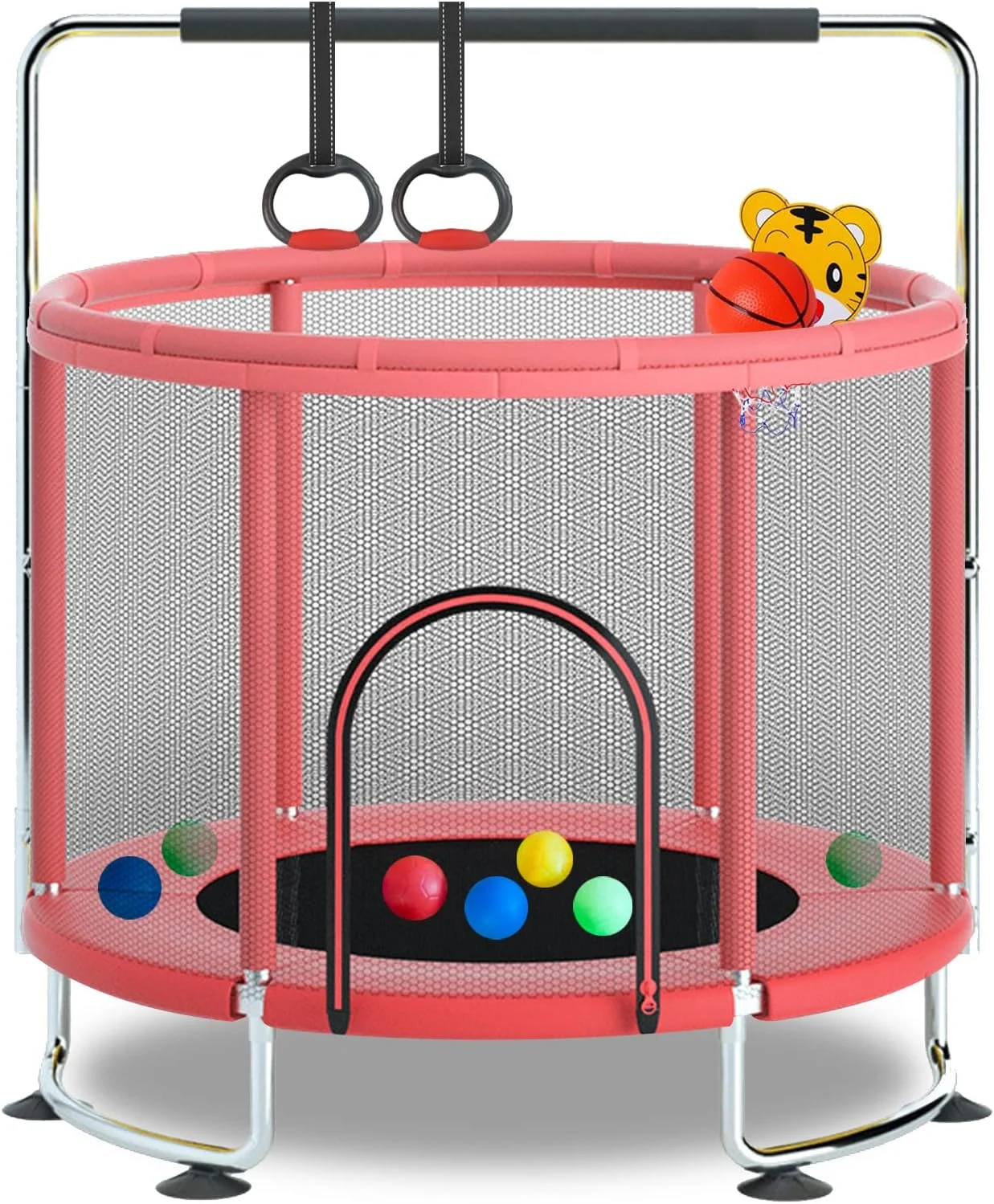 ترامپولین 1.5 متری DAYONG برای کودکان، ترامپولین سرپوشیده و فضای باز کودکان نوپا با توری محافظ، حلقه بالایی تقویت شده ایمن با حلقه بسکتبال، اسباب بازی های ترامپولین کودک، هدایای تولد برای کودکان