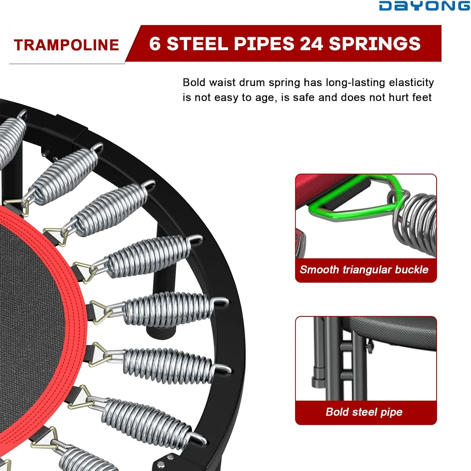 ترامپولین ورزشی 40 اینچی DAYONG، ترامپولین تاشو و بی صدا، ریباندر ورزشی مناسب داخل و خارج از خانه، ترامپولین پرشی برای کودکان و بزرگسالان - حداکثر تحمل وزن 150 کیلوگرم.