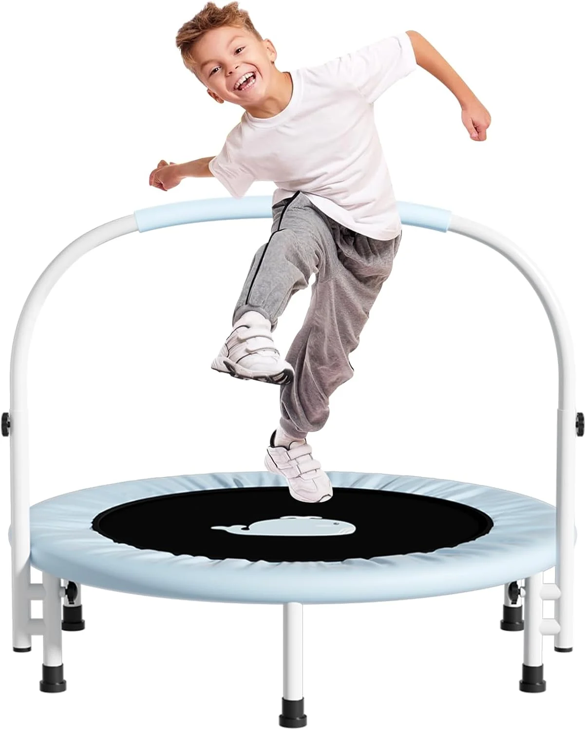 ترامپولین مینی 40 اینچی DAYONG، ترامپولین تاشو و قابل حمل برای کودکان با دسته قابل تنظیم و جداشدنی، ترامپولین کودک نوپا برای داخل و خارج از منزل، ترامپولین تفریحی برای پسران و دختران (آبی)