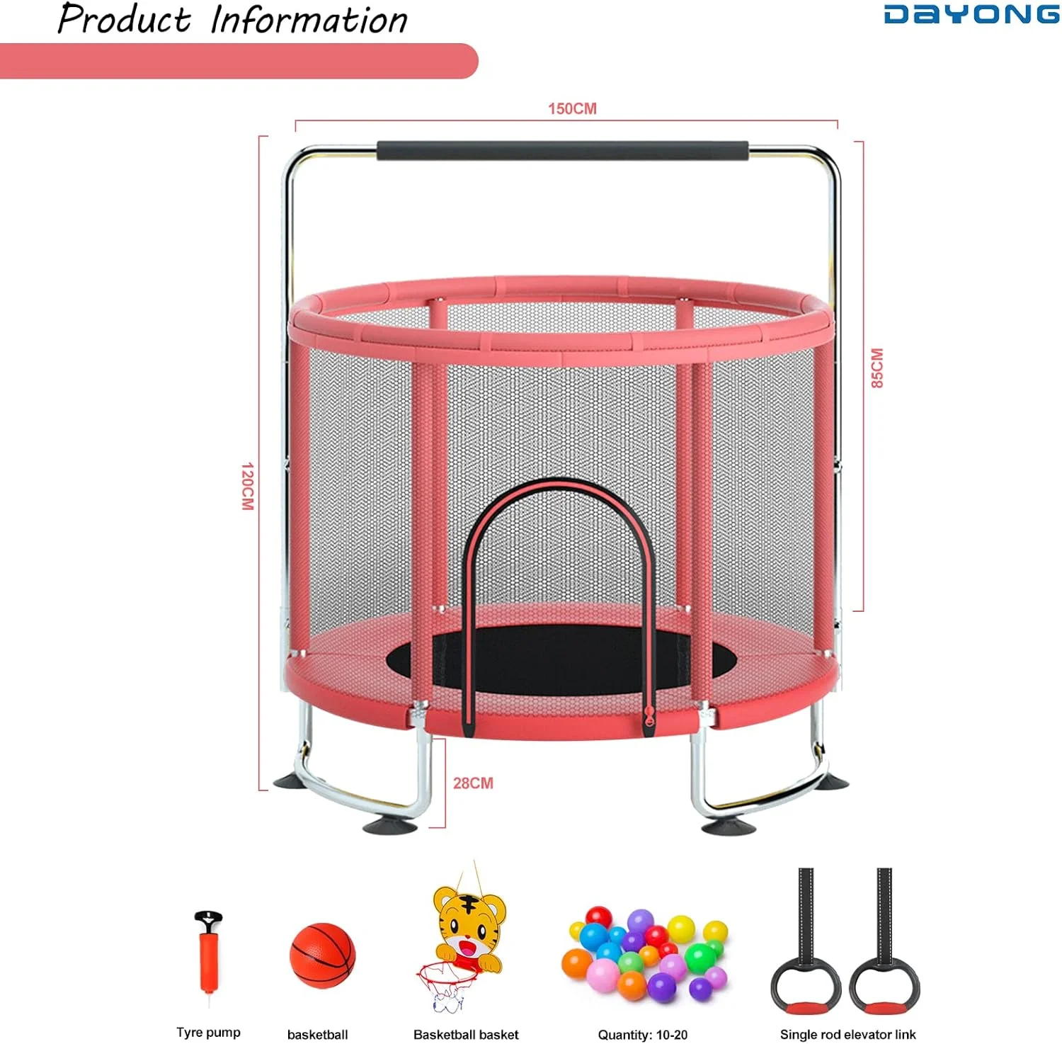 ترامپولین 1.5 متری DAYONG برای کودکان، ترامپولین سرپوشیده و فضای باز کودکان نوپا با توری محافظ، حلقه بالایی تقویت شده ایمن با حلقه بسکتبال، اسباب بازی های ترامپولین کودک، هدایای تولد برای کودکان ترامپولین 1.5 متری DAYONG برای کودکان، ترامپولین سرپوشیده و فضای باز کودکان نوپا با توری محافظ، حلقه بالایی تقویت شده ایمن با حلقه بسکتبال، اسباب بازی های ترامپولین کودک، هدایای تولد برای کودکان