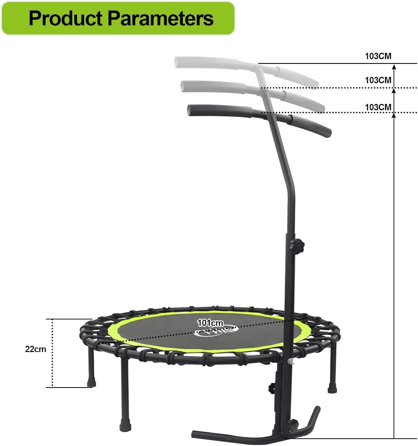 ترامپولین ورزشی 40 اینچی DAYONG با دسته فومی قابل تنظیم. ترامپولین تمرینی پرش داخل خانه برای بزرگسالان و کودکان، ترامپولین بی صدا با حداکثر بار 150 کیلوگرم ترامپولین ورزشی 40 اینچی DAYONG با دسته فومی قابل تنظیم. ترامپولین تمرینی پرش داخل خانه برای بزرگسالان و کودکان، ترامپولین بی صدا با حداکثر بار 150 کیلوگرم