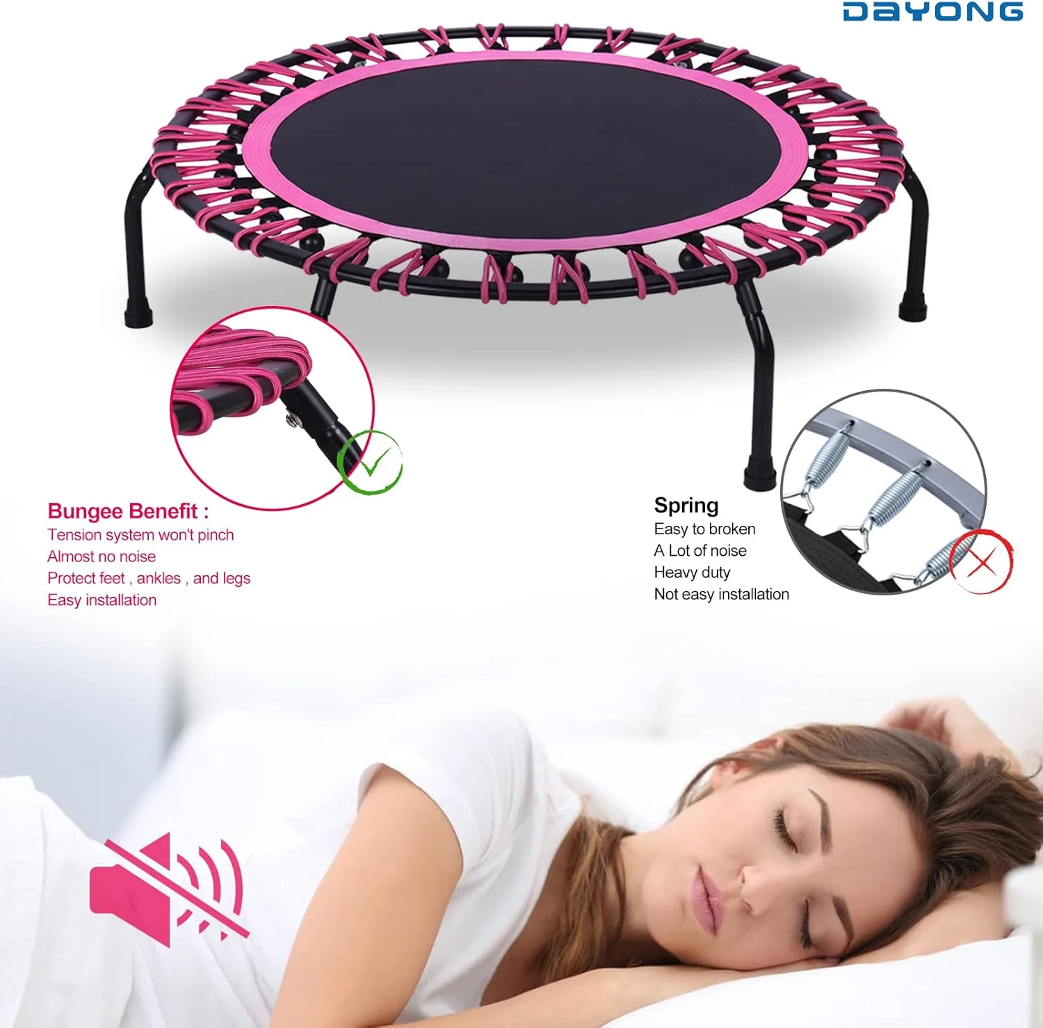 ترامپولین مینی فیتنس DAYONG، ترامپولین ورزشی 40 اینچی با طناب بانجی، ترامپولین ریباندر برای بزرگسالان، ترامپولین فیتنس کوچک برای تمرین پرش کودکان، حداکثر بار 150 کیلوگرم ترامپولین مینی فیتنس DAYONG، ترامپولین ورزشی 40 اینچی با طناب بانجی، ترامپولین ریباندر برای بزرگسالان، ترامپولین فیتنس کوچک برای تمرین پرش کودکان، حداکثر بار 150 کیلوگرم