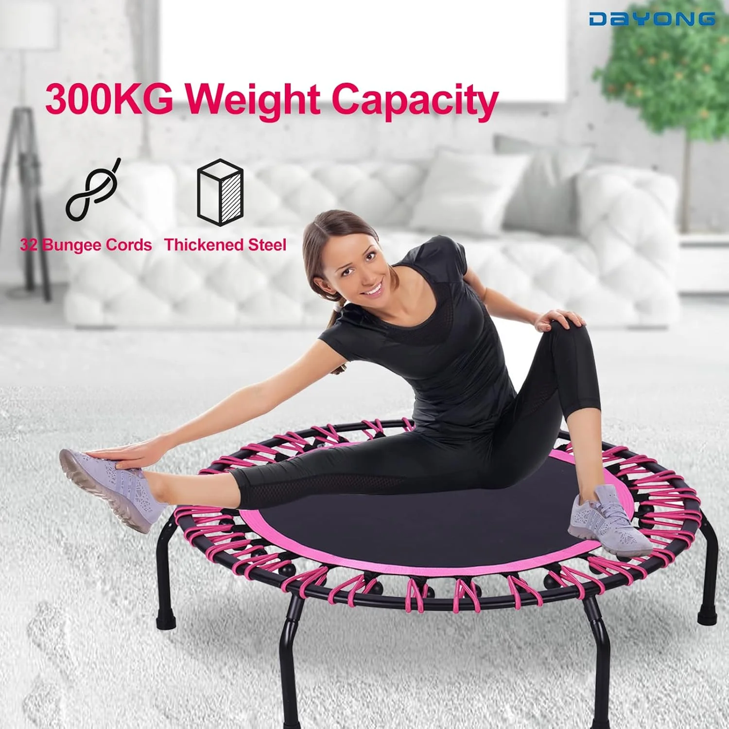 ترامپولین مینی فیتنس DAYONG، ترامپولین ورزشی 40 اینچی با طناب بانجی، ترامپولین ریباندر برای بزرگسالان، ترامپولین فیتنس کوچک برای تمرین پرش کودکان، حداکثر بار 150 کیلوگرم ترامپولین مینی فیتنس DAYONG، ترامپولین ورزشی 40 اینچی با طناب بانجی، ترامپولین ریباندر برای بزرگسالان، ترامپولین فیتنس کوچک برای تمرین پرش کودکان، حداکثر بار 150 کیلوگرم