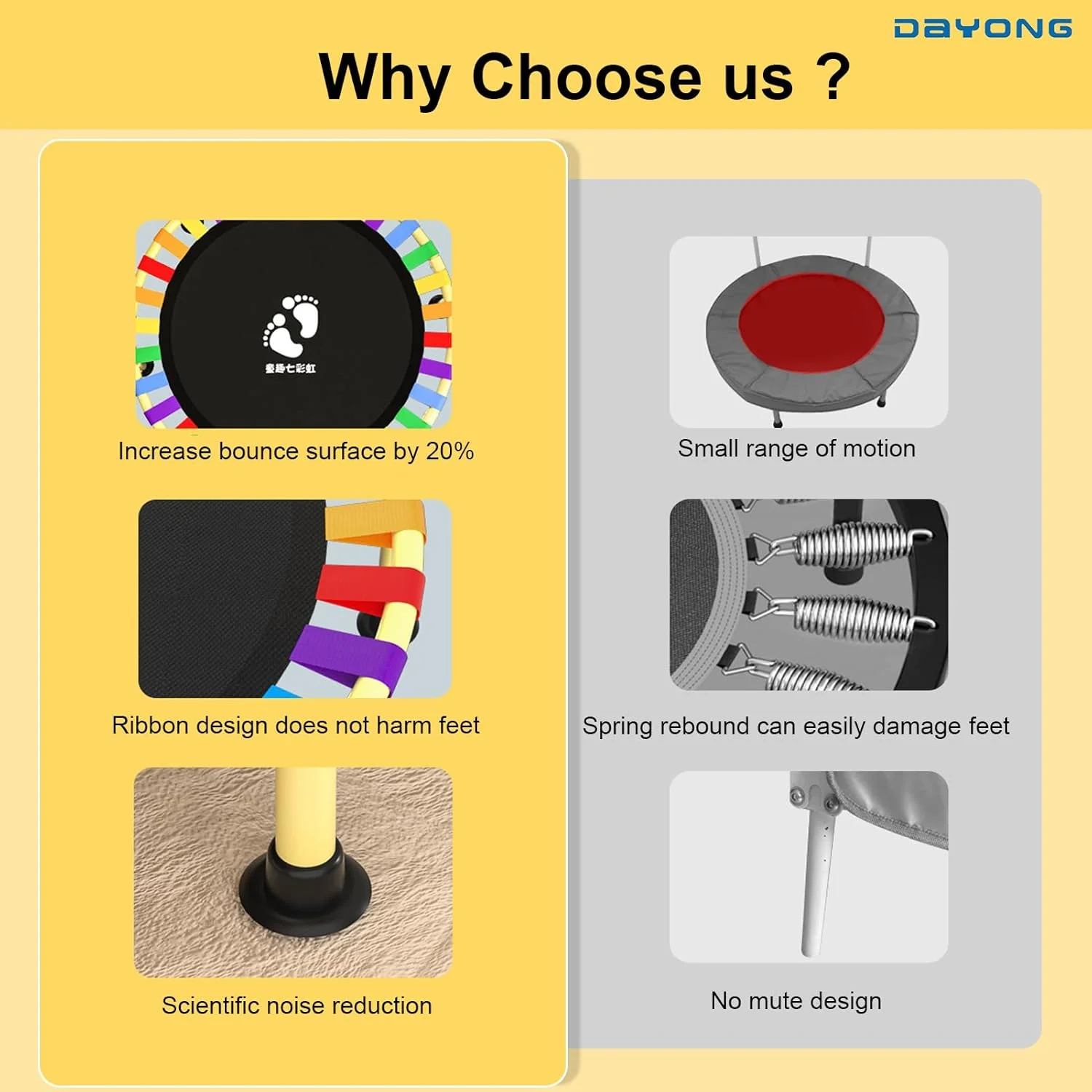 ترامپولین 40 اینچی DAYONG برای کودکان با دسته قابل تنظیم در 3 ارتفاع، ترامپولین تفریحی بی صدا و پایدار برای کودکان در فضای داخلی/خارجی ترامپولین 40 اینچی DAYONG برای کودکان با دسته قابل تنظیم در 3 ارتفاع، ترامپولین تفریحی بی صدا و پایدار برای کودکان در فضای داخلی/خارجی