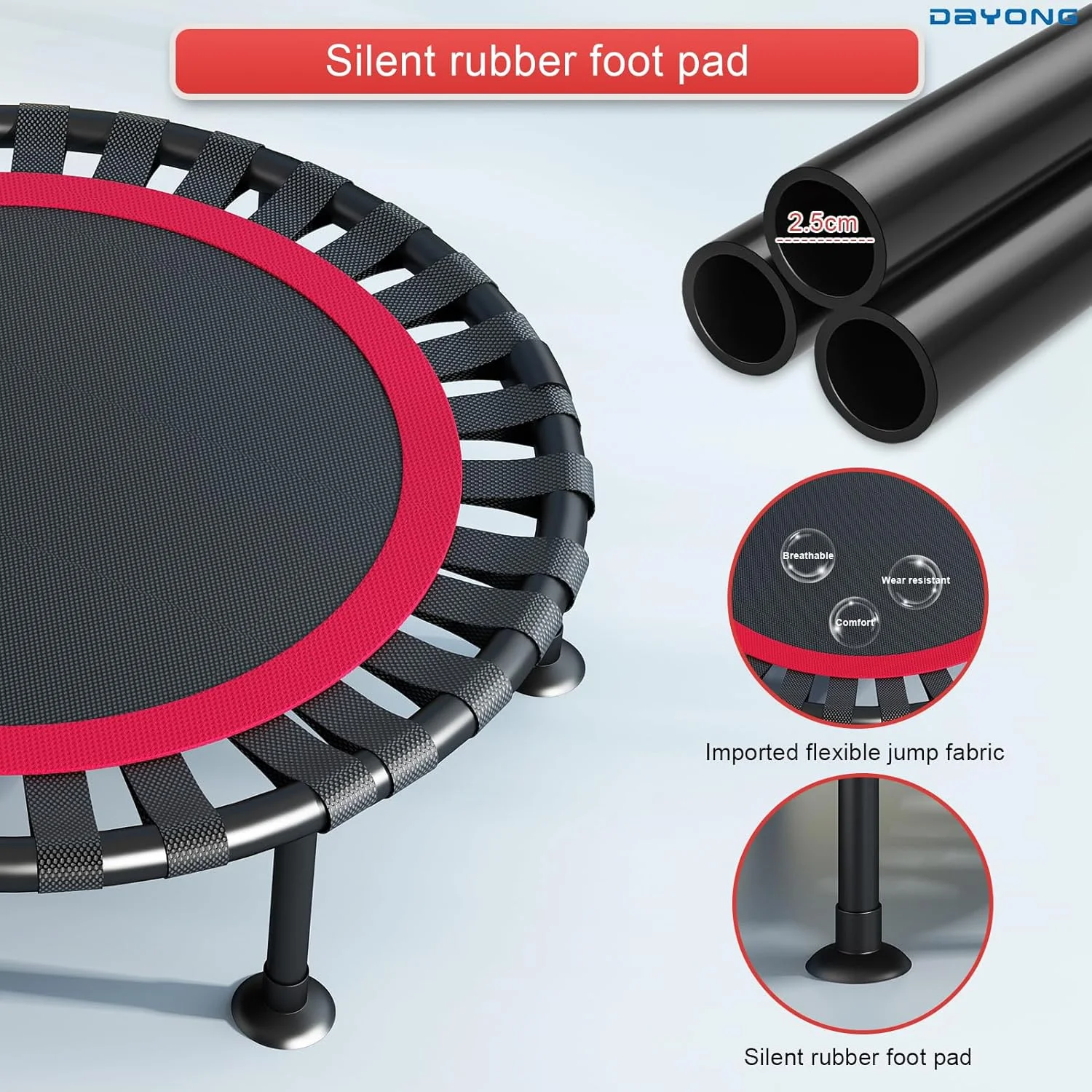 ترامپولین فنری DAYONG Fitness، توری فنری تاشو 40 اینچی با دسته قابل جابجایی برای کودکان و بزرگسالان، ترامپولین بی صدا با نوار الاستیک پهن، ترامپولین کاردیو پرشی برای داخل و خارج از منزل، حداکثر 300 کیلوگرم