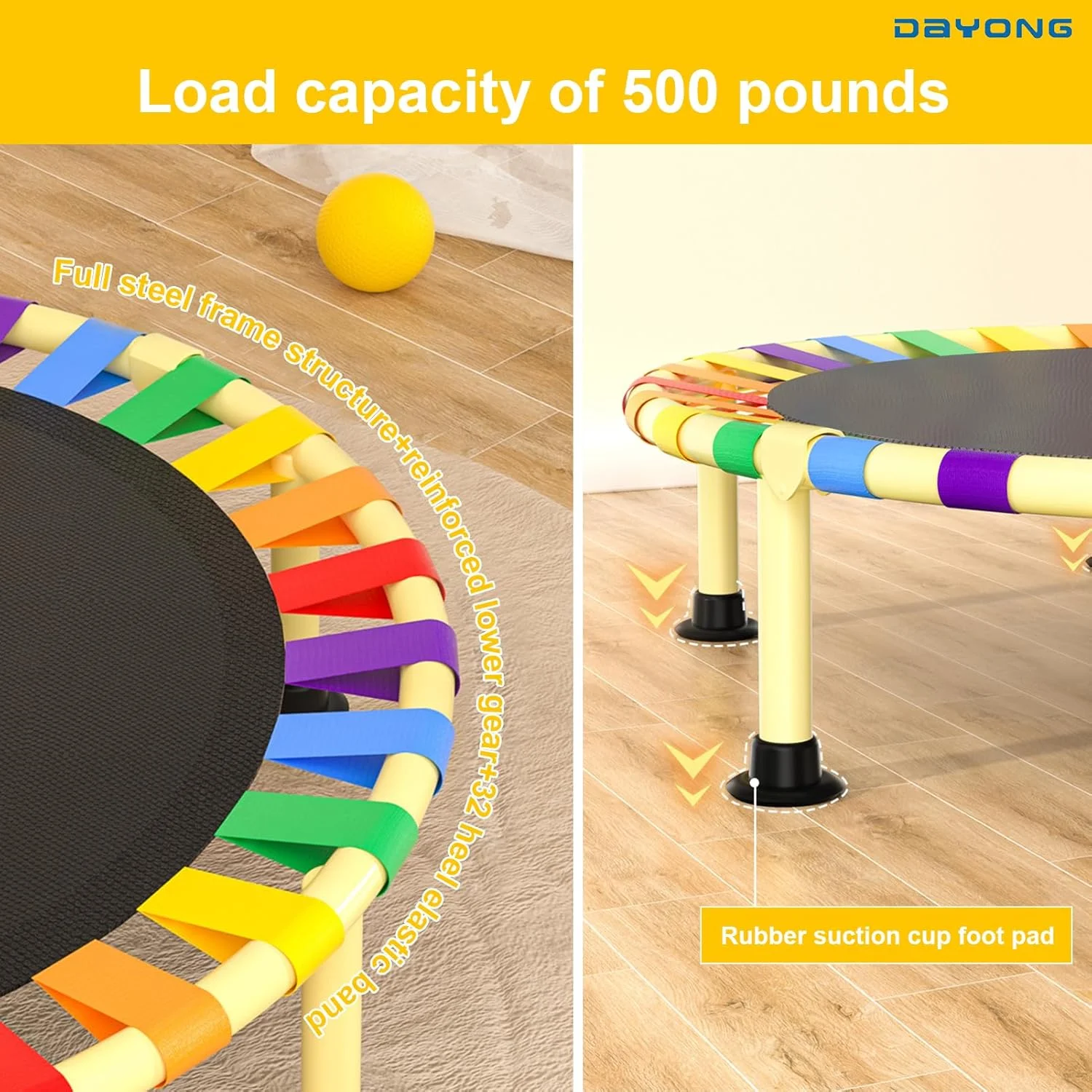 ترامپولین 40 اینچی DAYONG برای کودکان با دسته قابل تنظیم در 3 ارتفاع، ترامپولین تفریحی بی صدا و پایدار برای کودکان در فضای داخلی/خارجی ترامپولین 40 اینچی DAYONG برای کودکان با دسته قابل تنظیم در 3 ارتفاع، ترامپولین تفریحی بی صدا و پایدار برای کودکان در فضای داخلی/خارجی