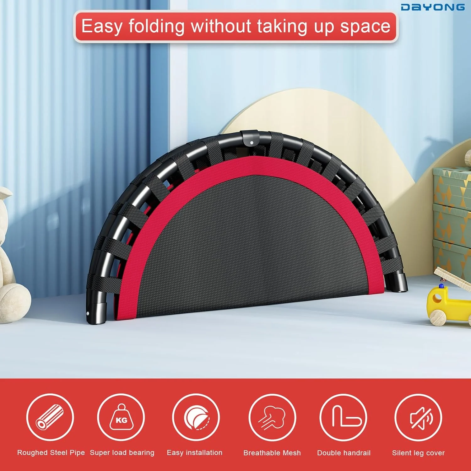 ترامپولین فنری DAYONG Fitness، توری فنری تاشو 40 اینچی با دسته قابل جابجایی برای کودکان و بزرگسالان، ترامپولین بی صدا با نوار الاستیک پهن، ترامپولین کاردیو پرشی برای داخل و خارج از منزل، حداکثر 300 کیلوگرم