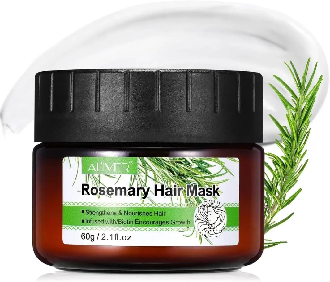 کانزا - ماسک مو رزماری 60 گرم | ماسک رزماری تقویت کننده مو غنی شده با بیوتین | ماسک تقویت کننده مو، نرم کننده عمیق برای موهای خشک و آسیب دیده | ماسک مو نعناع رزماری طبیعی