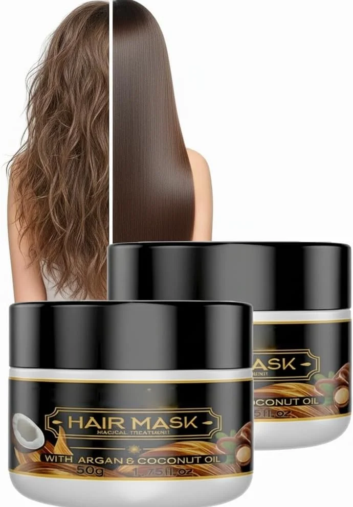 ماسک مو ترمیم کننده کراتین KASTWAVE، بسته 2 عددی نرم کننده ترمیم کننده عمیق با روغن آرگان و نارگیل، اسانس ماسک مو برای موهای خشک و آسیب دیده انواع مو، درمان برای موهای فر یا صاف و نازک