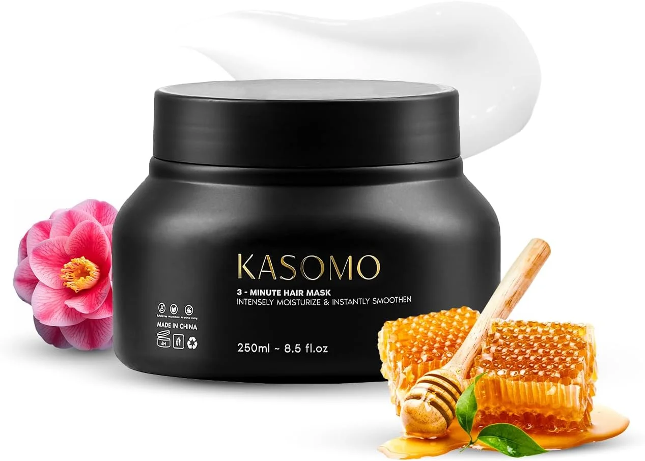 ماسک مو روغن نارگیل KASOMO (250 میلی لیتر) | ماسک کراتینه و نرم کننده مو برای موهای خشک و وز | مرطوب کننده، تقویت کننده، ضد شوره و براق کننده مو