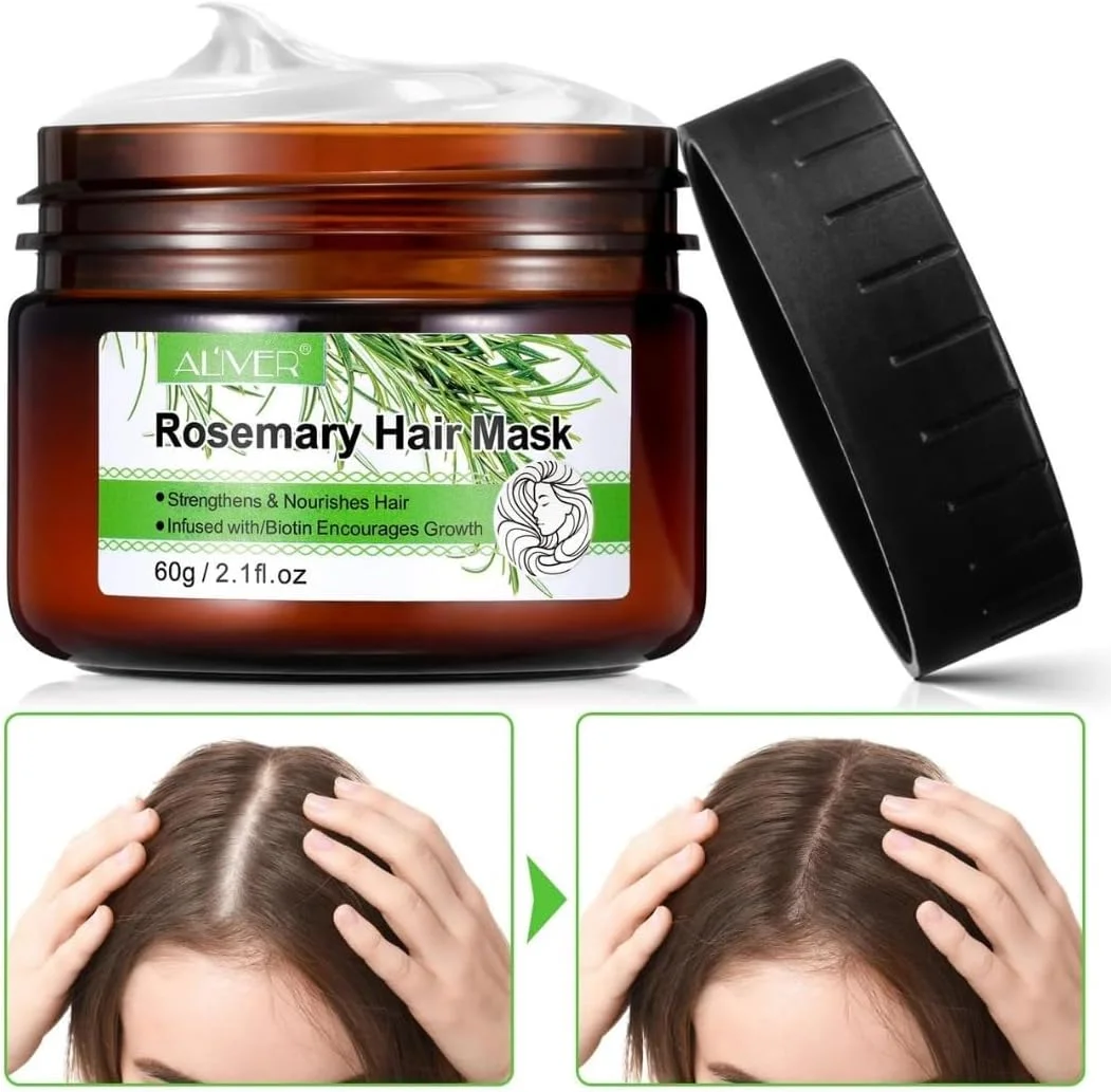 کانزا - ماسک مو رزماری 60 گرم | ماسک رزماری تقویت کننده مو غنی شده با بیوتین | ماسک تقویت کننده مو، نرم کننده عمیق برای موهای خشک و آسیب دیده | ماسک مو نعناع رزماری طبیعی