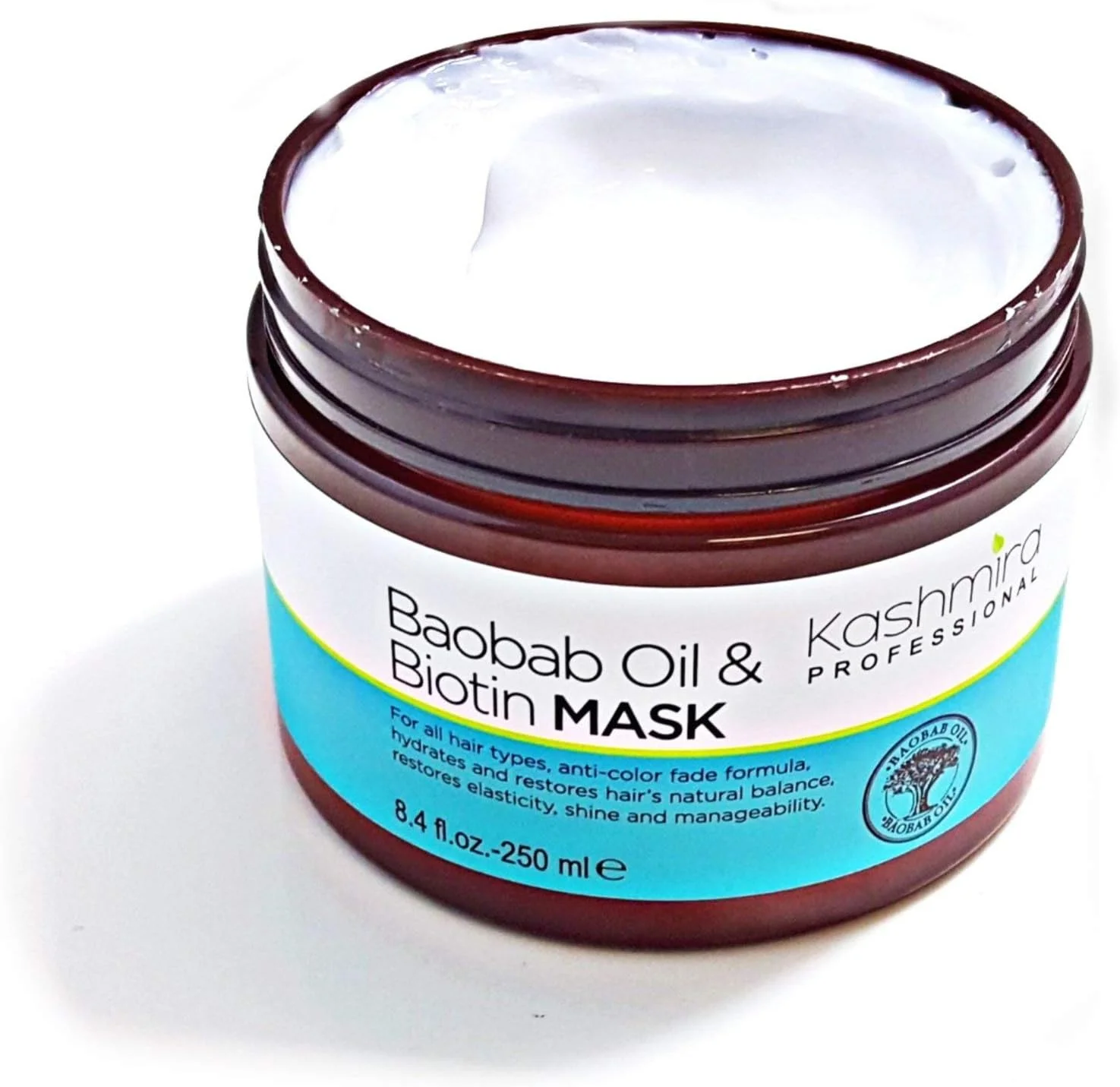 ماسک مو روغن بائوباب و بیوتین حرفه ای کشمیره، به عمق مو نفوذ می کند تا به بازیابی خاصیت ارتجاعی و بازسازی استحکام مو کمک کند.