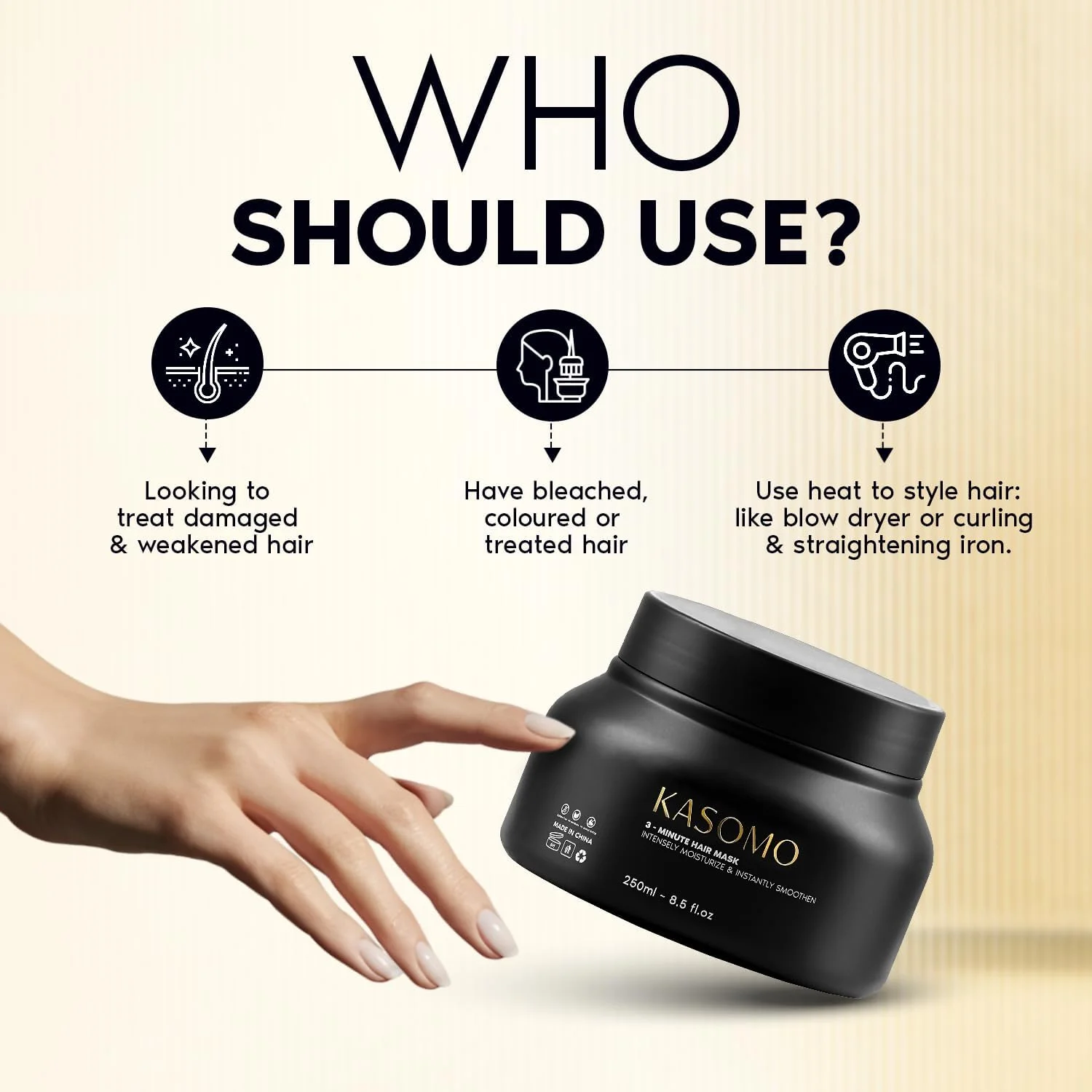 ماسک مو روغن نارگیل KASOMO (250 میلی لیتر) | ماسک کراتینه و نرم کننده مو برای موهای خشک و وز | مرطوب کننده، تقویت کننده، ضد شوره و براق کننده مو