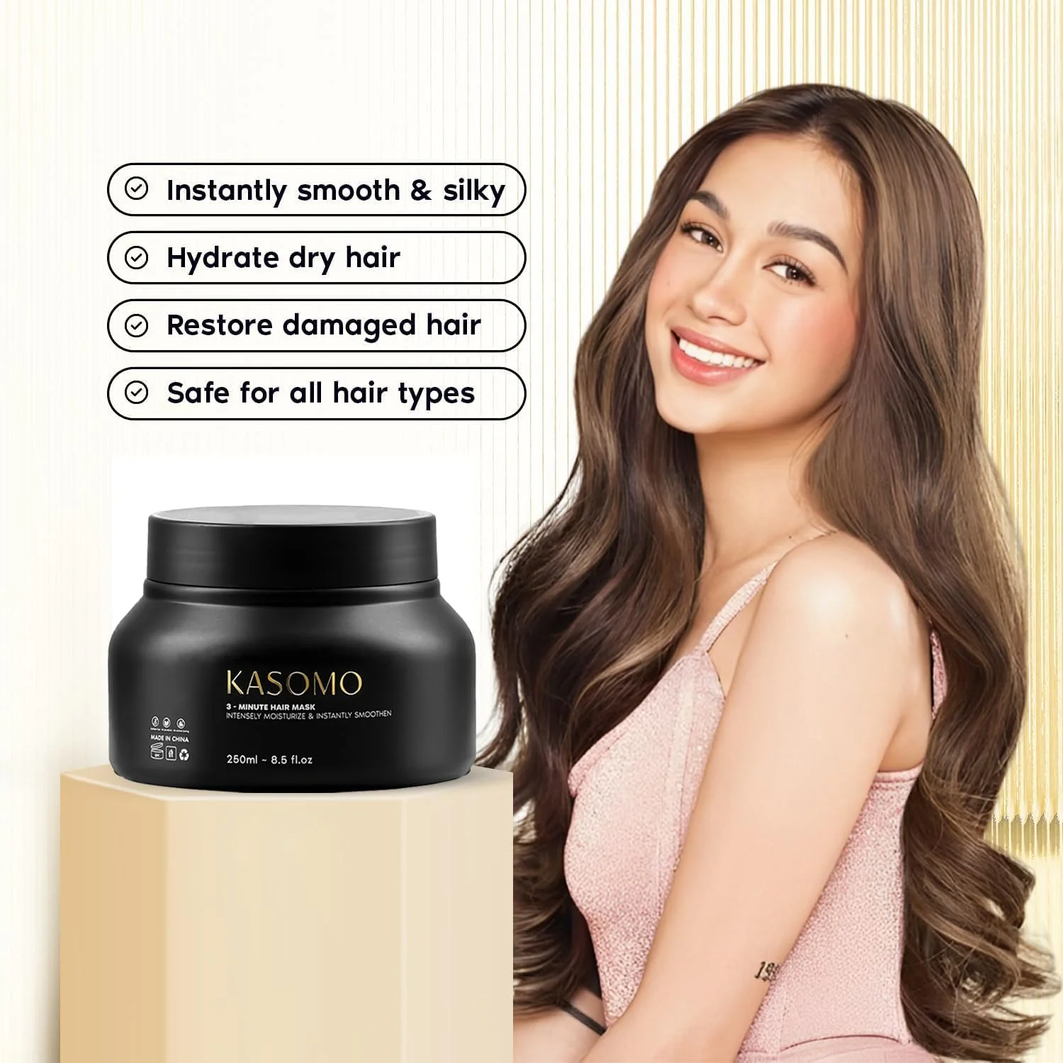 ماسک ترمیم کننده مو کاسومو، آبرسان عمیق حاوی کراتین هیدرولیز شده، برای موهای صاف تر، ضد شکستگی، موهای خشک و آسیب دیده (250 میلی لیتر)