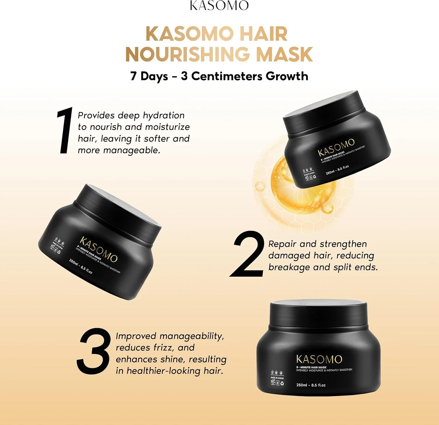 ماسک مو روغن نارگیل KASOMO (250 میلی لیتر) | ماسک کراتینه و نرم کننده مو برای موهای خشک و وز | مرطوب کننده، تقویت کننده، ضد شوره و براق کننده مو
