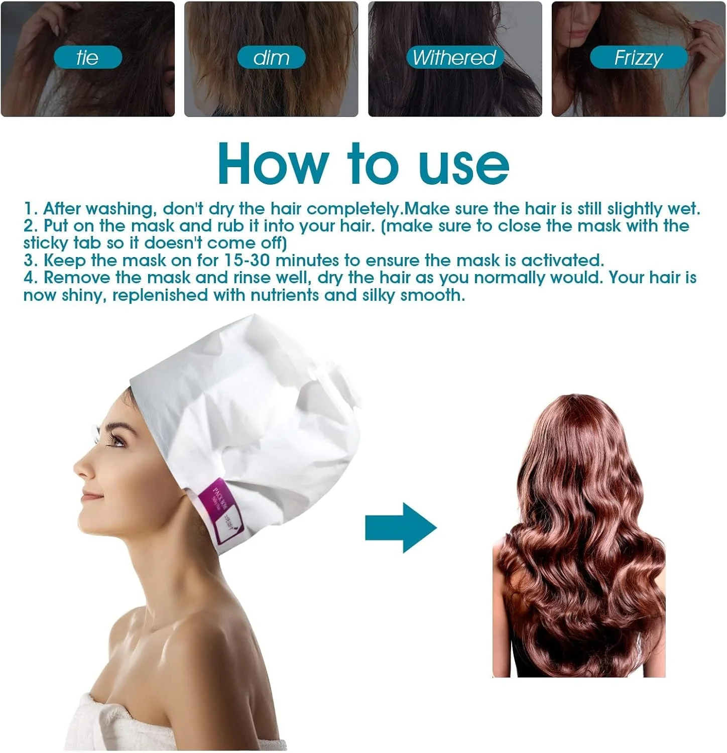 ماسک ترمیم کننده مو KASTWAVE، 4 عدد ماسک موی تقویت کننده حاوی عصاره زیتون، بدون نیاز به بخار، تغذیه کننده عمیق، صاف کننده و آبرسان، ترمیم معجزه آسا برای موهای خشک، آسیب دیده و وز، مناسب برای مسافرت