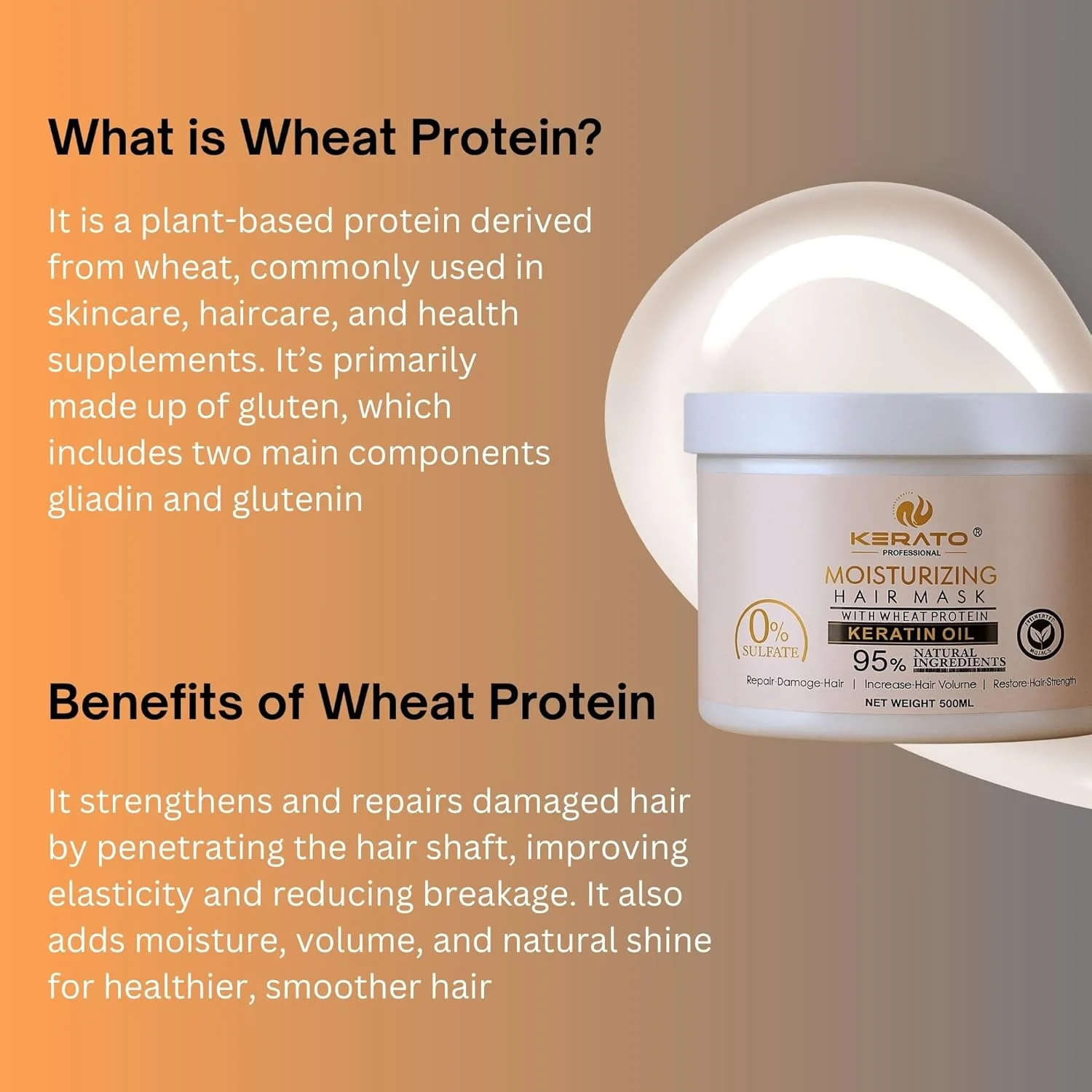 ماسک موی حرفه ای کراتوپلاس بدون سولفات و پارابن 500 میلی لیتر | برای موهای خشک و وز | ماسک مو برای کنترل ریزش مو | ماسک موی مرطوب کننده با پروتئین گندم و روغن کراتین