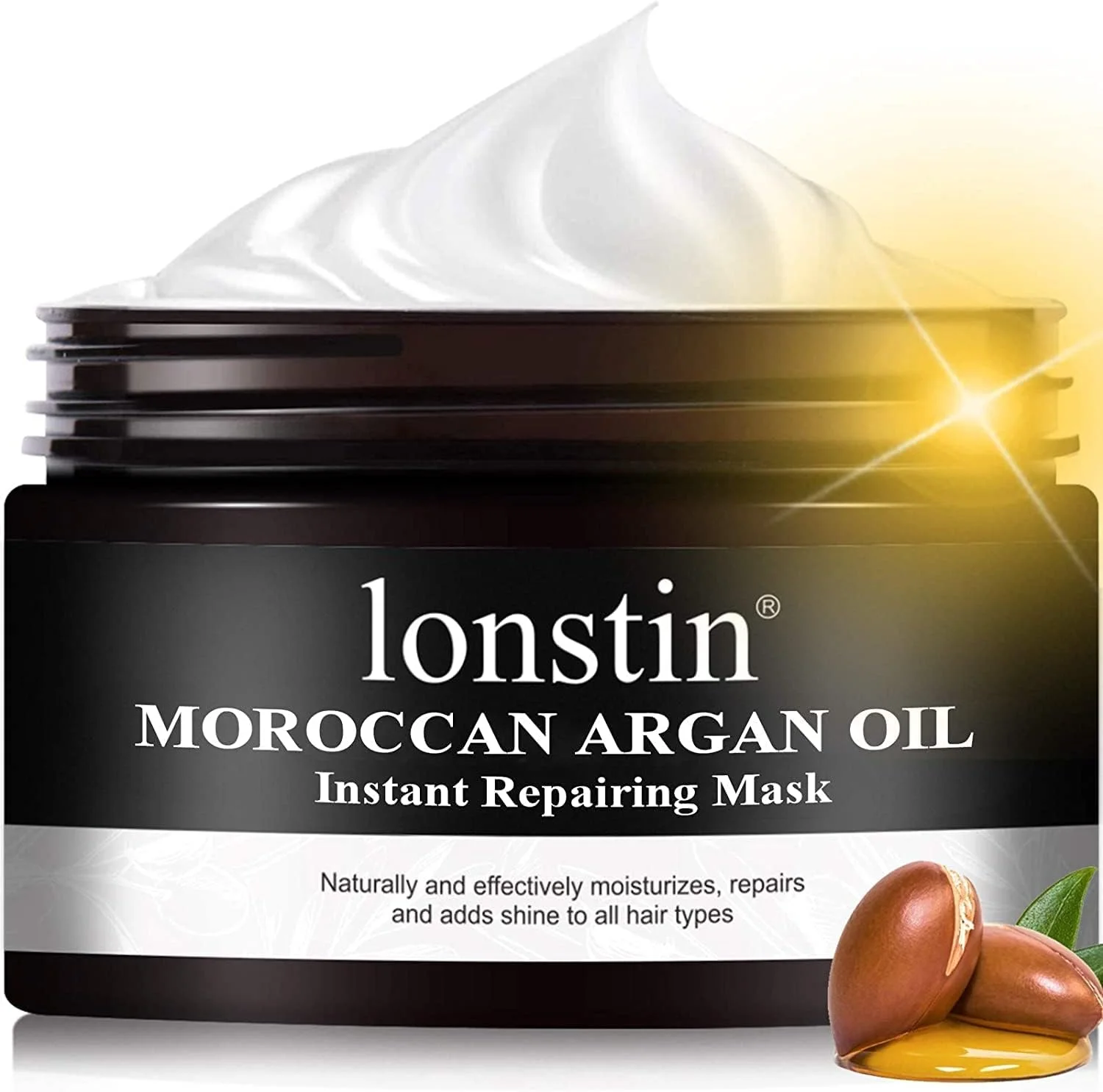 ماسک موی روغن آرگان lonstin، ماسک مو بدون سولفات، درمان نرم کننده عمیق برای موهای خشک و آسیب دیده، موهای رنگ شده و دکلره شده، ماسک ترمیم کننده آبرسان برای مردان و زنان - 300 میلی لیتر