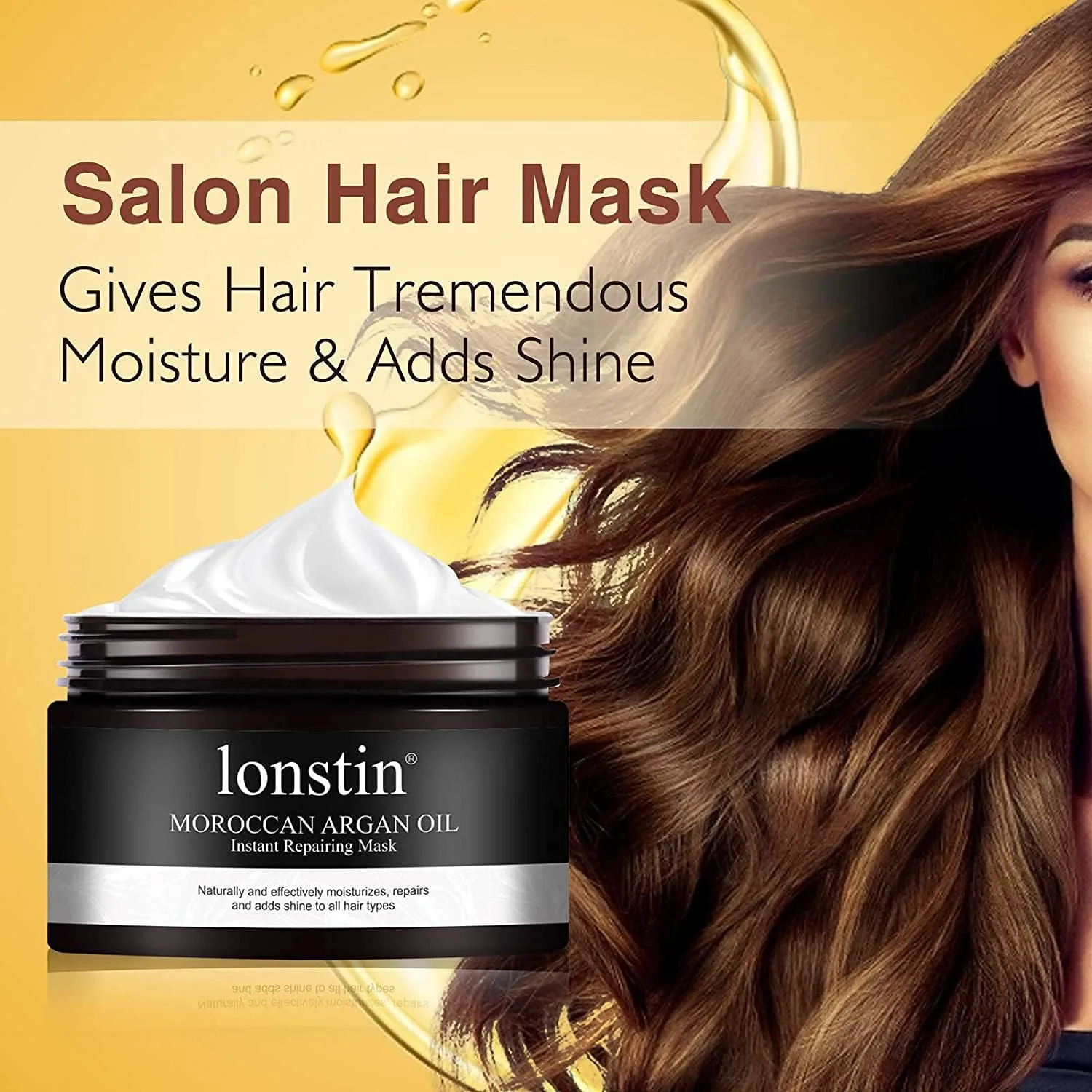 ماسک موی روغن آرگان lonstin، ماسک مو بدون سولفات، درمان نرم کننده عمیق برای موهای خشک و آسیب دیده، موهای رنگ شده و دکلره شده، ماسک ترمیم کننده آبرسان برای مردان و زنان - 300 میلی لیتر