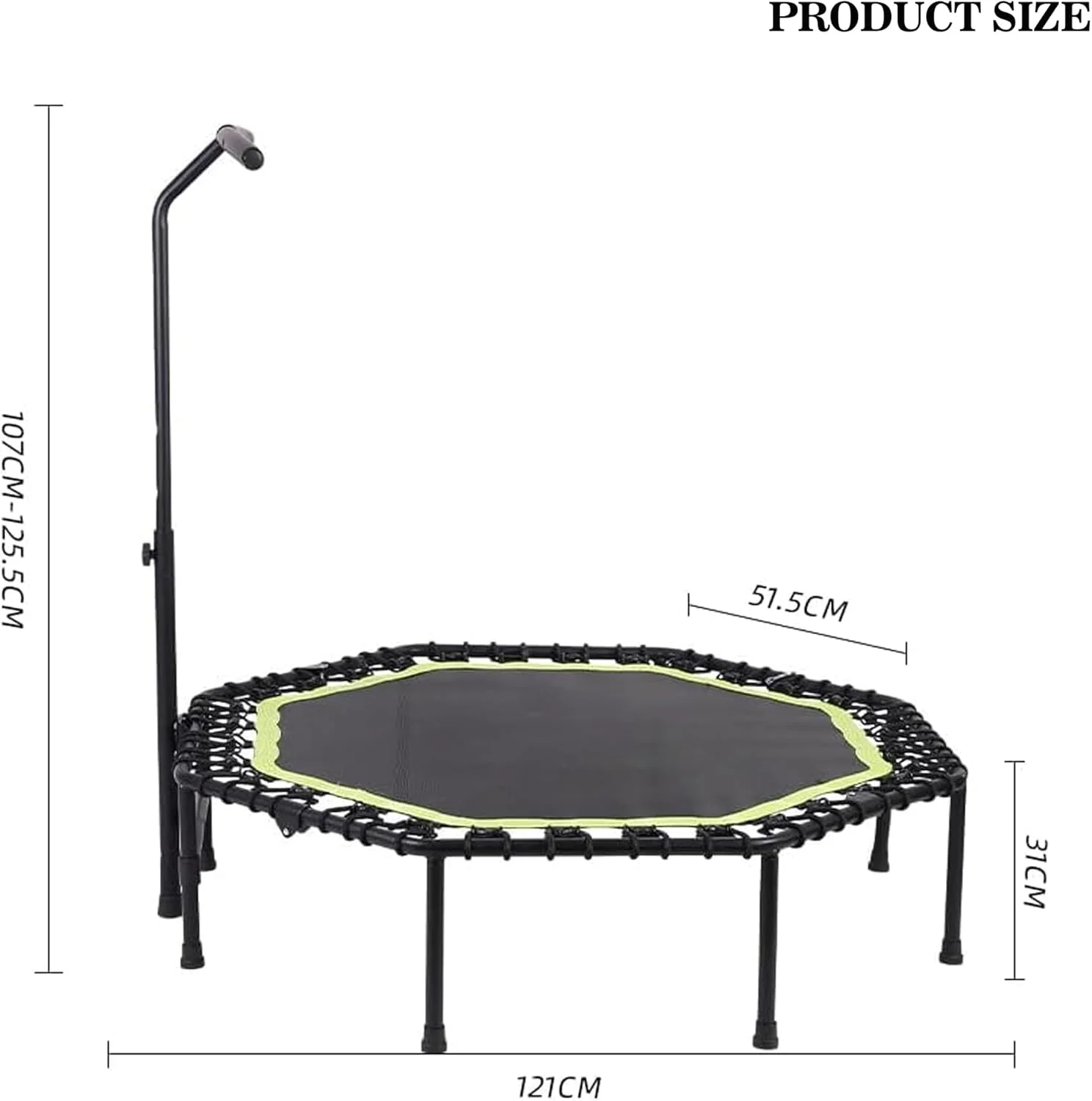 ترامپولین مینی بی صدا Sulfar با دسته های قابل تنظیم، ترامپولین ورزشی، بانجی جامپینگ، مربی کاردیو برای تمرین بزرگسالان
