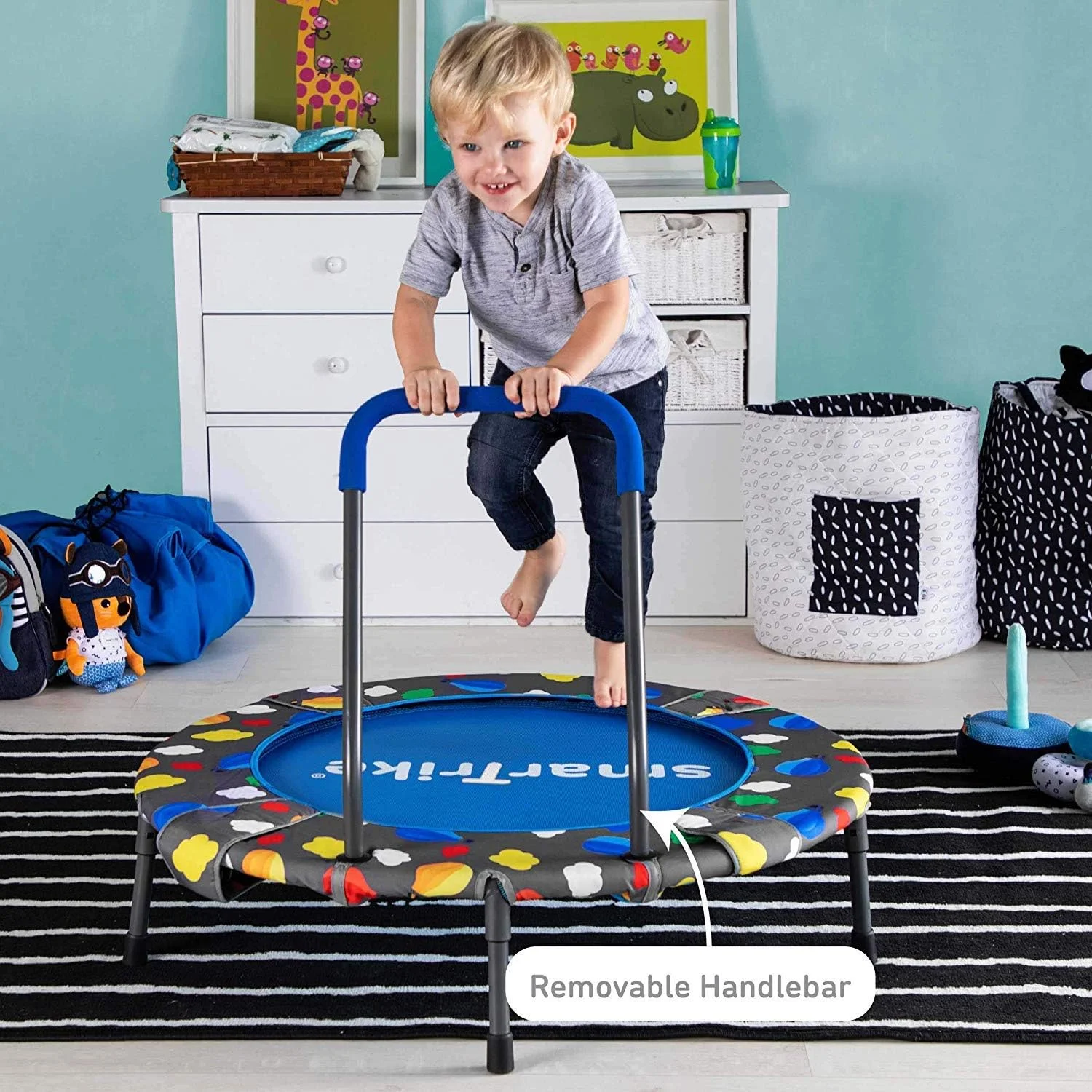 ترامپولین سرپوشیده کودک smarTrike با دسته، استخر توپ با 100 توپ، ترامپولین تاشو کودک، ترامپولین کودک برای 1-5 سال