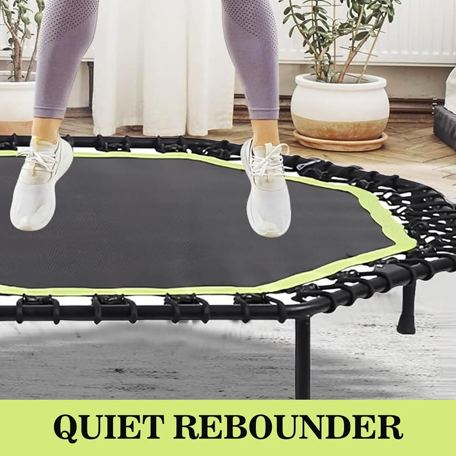ترامپولین مینی بی صدا Sulfar با دسته های قابل تنظیم، ترامپولین ورزشی، بانجی جامپینگ، مربی کاردیو برای تمرین بزرگسالان