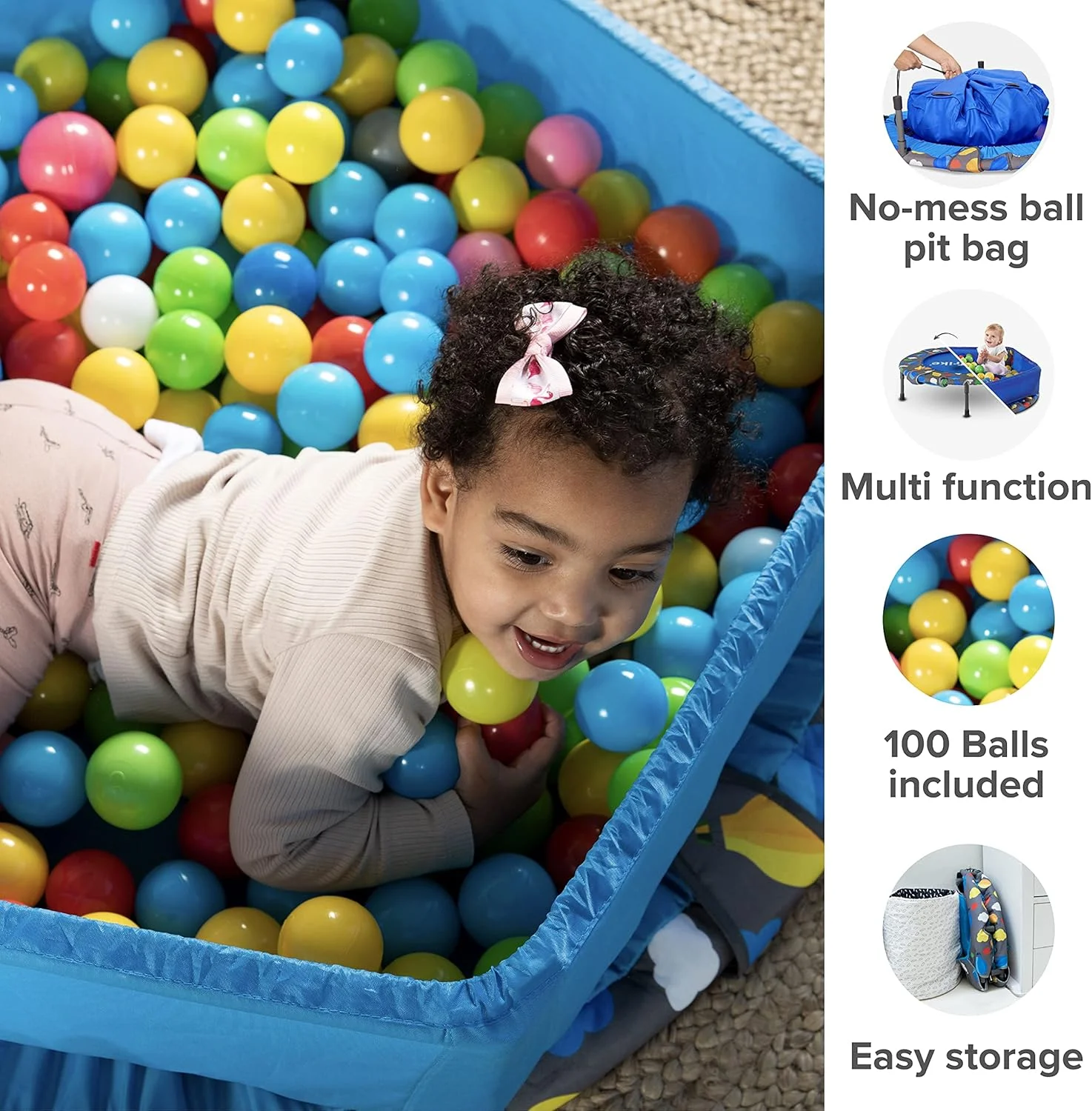 ترامپولین سرپوشیده کودک smarTrike با دسته، استخر توپ با 100 توپ، ترامپولین تاشو کودک، ترامپولین کودک برای 1-5 سال