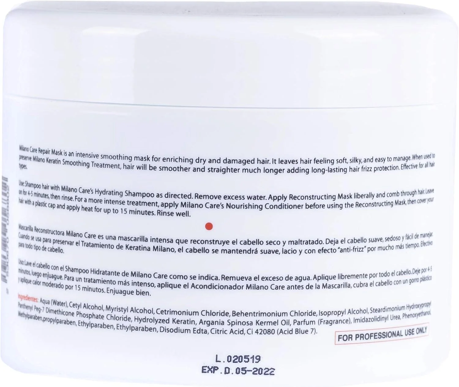 ماسک ترمیم کننده کراتین مو میلانو کر مدل Incanto - ماسک مو پروتئینی کراتین غنی شده با روغن آرگان - درمان تقویت کننده و ترمیم کننده مو بدون پارابن و سولفات برای موهای خشک یا آسیب دیده