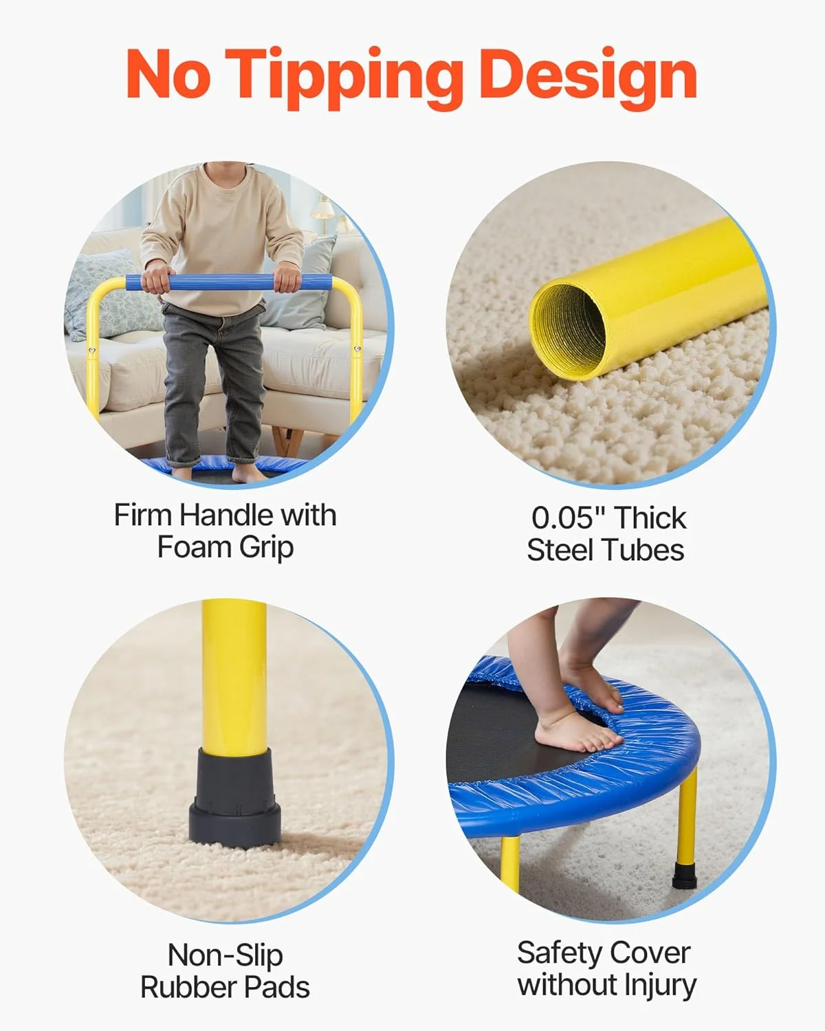 ترامپولین 90 سانتی متری VEVOR، ترامپولین سرپوشیده/فضای باز برای کودکان نوپا، ترامپولین کوچک تاشو با دسته فوم، هدیه تولد ترامپولین تفریحی