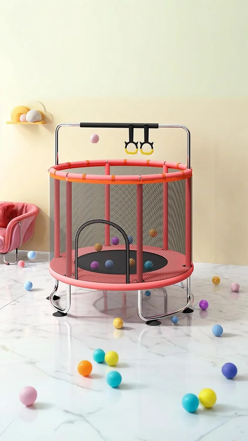 ترامپولین 1.2 متری Sweet seven برای کودکان - ترامپولین سرپوشیده/فضای باز کودک نوپا با توری محافظ ایمنی، حلقه بالایی تقویت شده، حلقه بسکتبال - اسباب بازی های ترامپولین سرگرم کننده کودک - هدیه تولد!