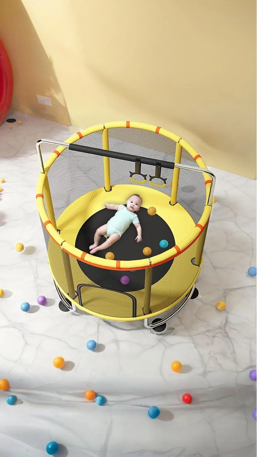 ترامپولین کودکانه Sweet Seven (۱۴۰ سانتی متر) - سرگرمی پرش ایمن با نرده ۳۶۰ درجه، توری محافظ، پایه U شکل پایدار - هدیه تولد ایده آل کودکان با میله افقی دایره ای ۱.۲ متری، تاب، کیسه شن - زرد ترامپولین کودکانه Sweet Seven (۱۴۰ سانتی متر) - سرگرمی پرش ایمن با نرده ۳۶۰ درجه، توری محافظ، پایه U شکل پایدار - هدیه تولد ایده آل کودکان با میله افقی دایره ای ۱.۲ متری، تاب، کیسه شن - زرد