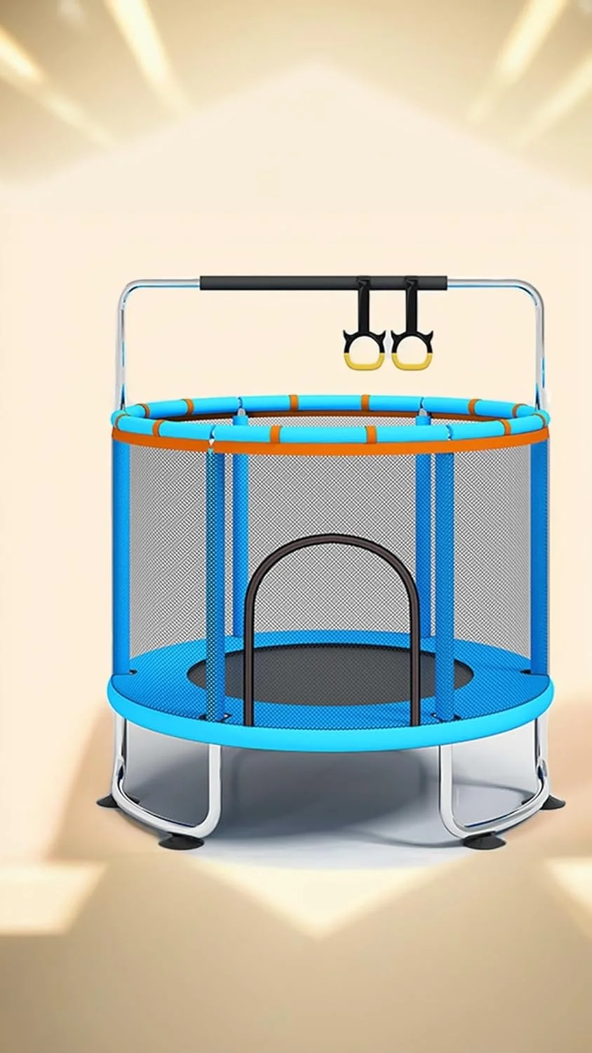 ترامپولین کودکانه 1.2 متری Sweet seven - تفریح سرپوشیده/فضای باز کودک نوپا با محفظه ایمنی، حلقه تقویت شده - بازی تولد! میله افقی دایره ای آبی