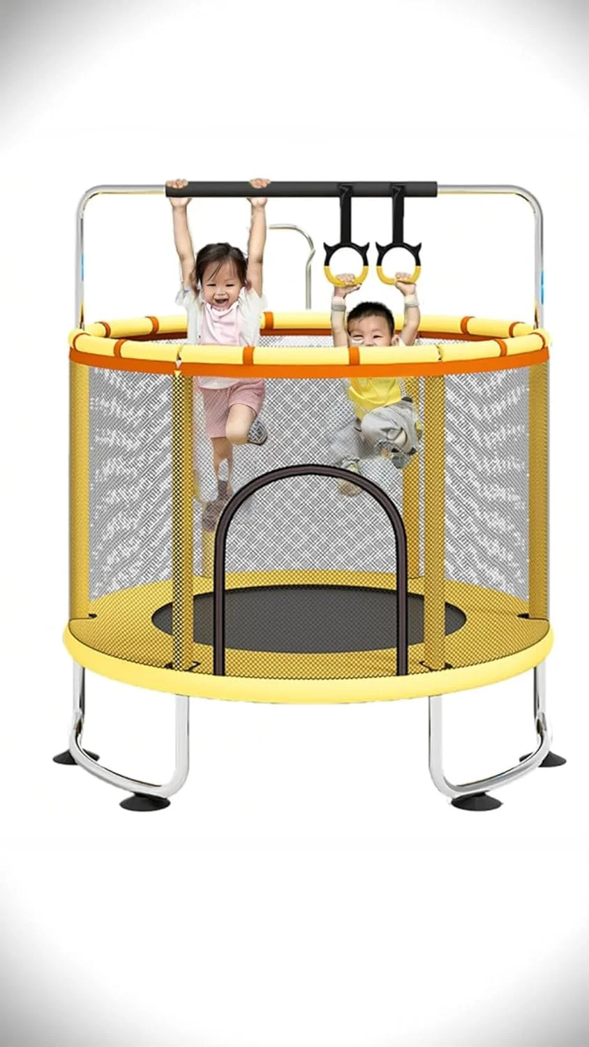 ترامپولین کودکانه Sweet Seven (۱۴۰ سانتی متر) - سرگرمی پرش ایمن با نرده ۳۶۰ درجه، توری محافظ، پایه U شکل پایدار - هدیه تولد ایده آل کودکان با میله افقی دایره ای ۱.۲ متری، تاب، کیسه شن - زرد ترامپولین کودکانه Sweet Seven (۱۴۰ سانتی متر) - سرگرمی پرش ایمن با نرده ۳۶۰ درجه، توری محافظ، پایه U شکل پایدار - هدیه تولد ایده آل کودکان با میله افقی دایره ای ۱.۲ متری، تاب، کیسه شن - زرد
