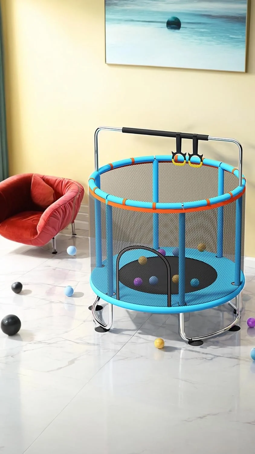 ترامپولین کودک سوییت سون (۱۵۰ سانتی متر) - تفریح پرشی ایمن با نرده ۳۶۰ درجه، توری محافظ، پایه U شکل پایدار - هدیه تولد ایده آل کودکان میله افقی دایره ای به قطر ۱.۵ متر، تاب، کیسه شن - آبی ترامپولین کودک سوییت سون (۱۵۰ سانتی متر) - تفریح پرشی ایمن با نرده ۳۶۰ درجه، توری محافظ، پایه U شکل پایدار - هدیه تولد ایده آل کودکان میله افقی دایره ای به قطر ۱.۵ متر، تاب، کیسه شن - آبی