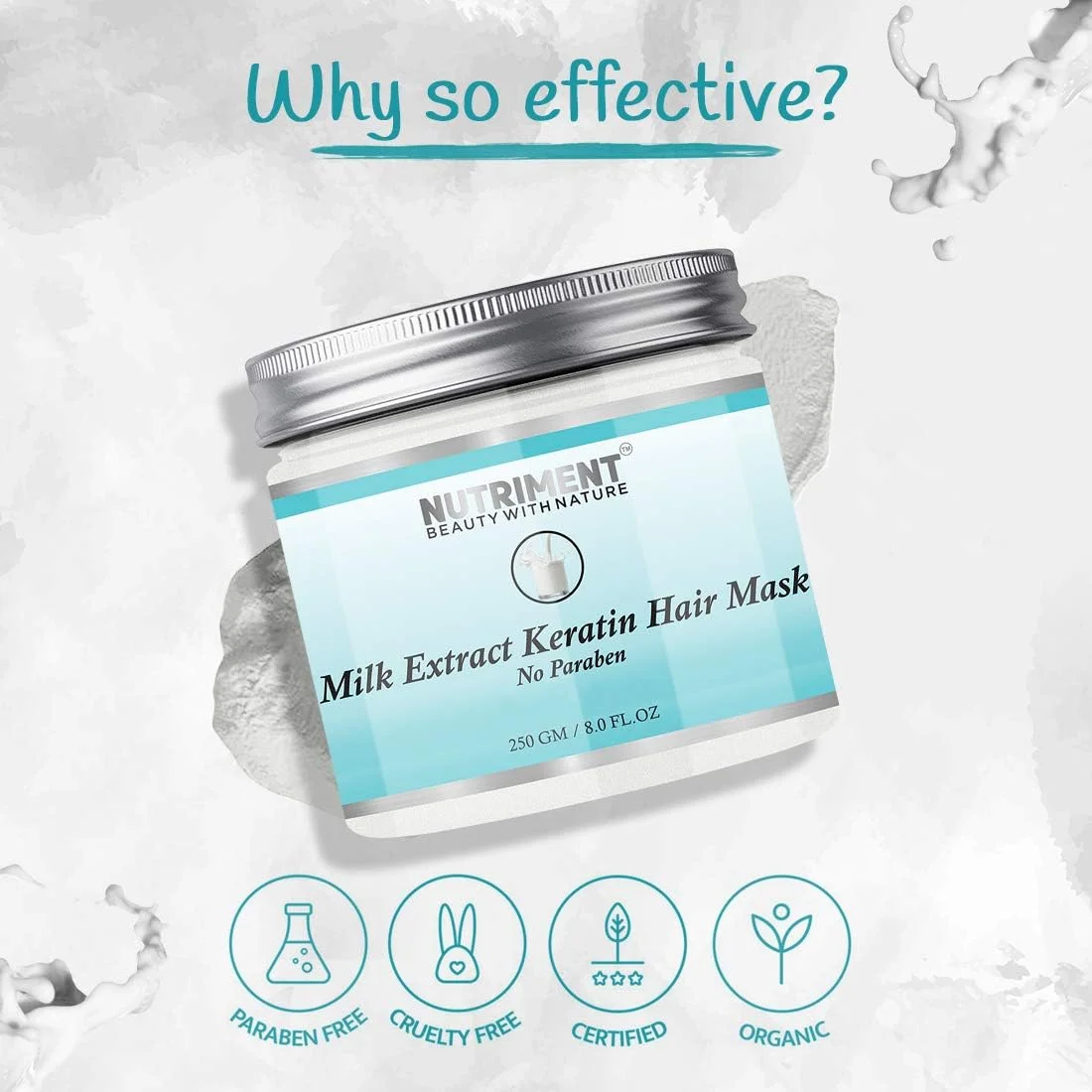 ماسک موی عصاره شیر نوتریمنت 250 گرم، برای درمان مو و پوست سر، فاقد پارابن، مناسب برای انواع مو