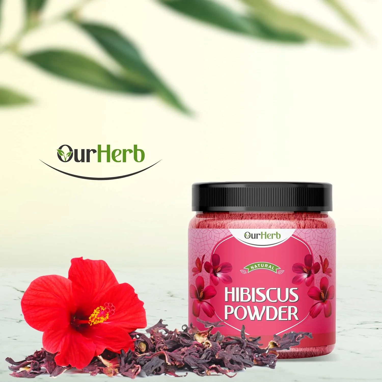 پودر گل ختمی ارگانیک OurHerb ✅ برای ماسک صورت و مو، مراقبت طبیعی و خالص از مو و پوست با گل ختمی چینی، پودر گل گودال برای موهای کدر و پوست سر خشک - 200 گرم
